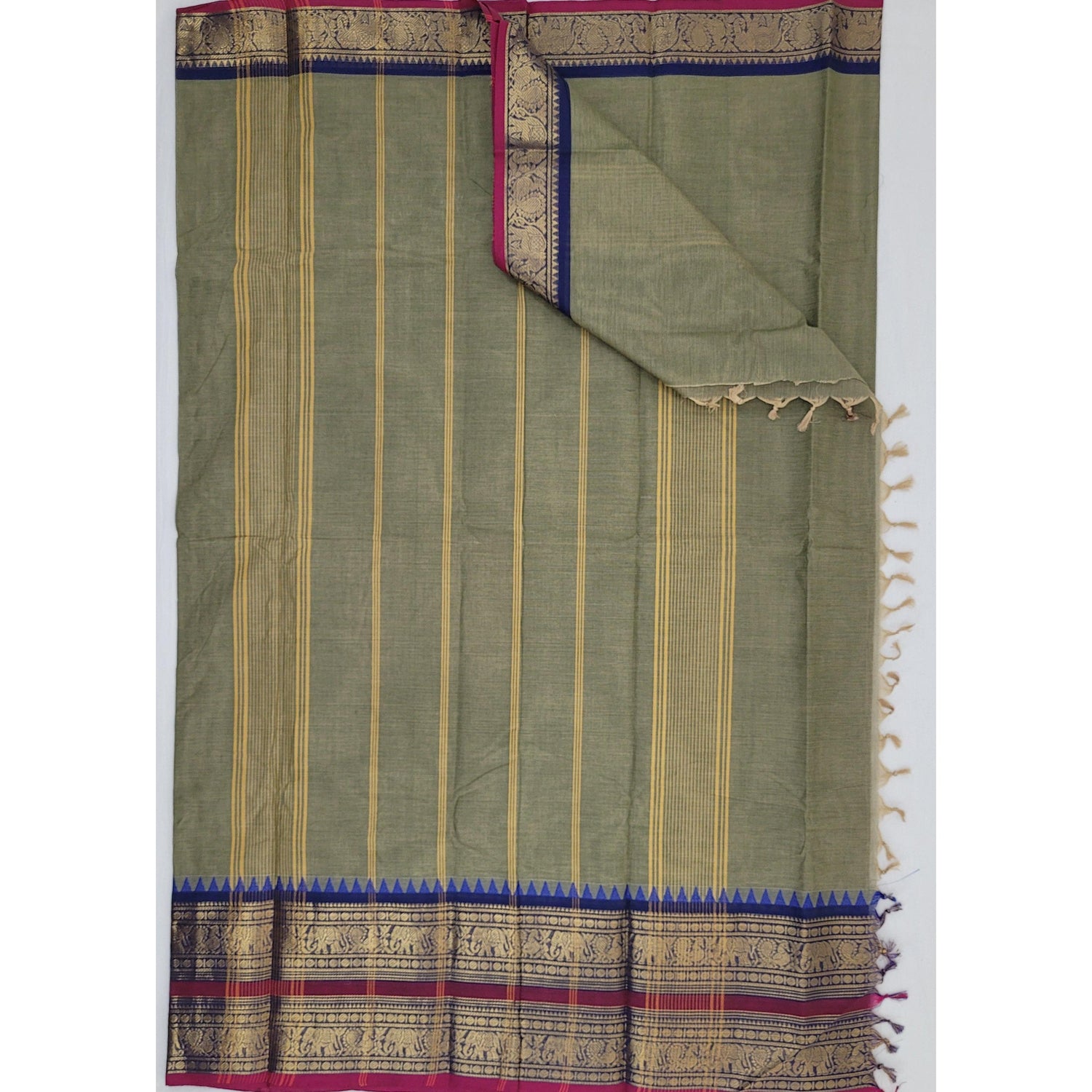 Capers Color Kanchi Cotton Saree with Zari Border - Vinshika