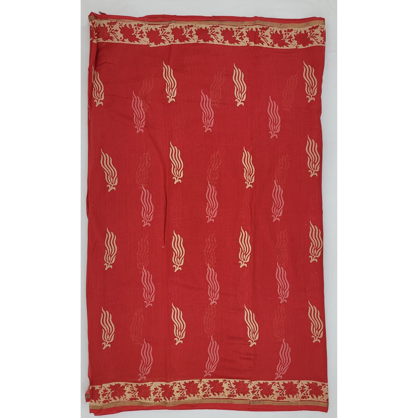 Chanderi Bagru Block Printed Saree with small Zari border - Vinshika