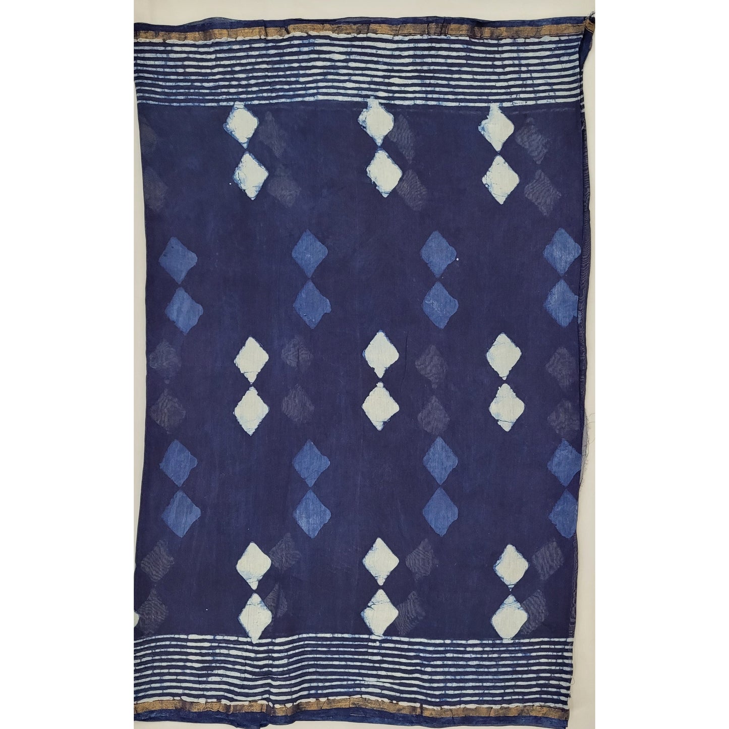 Chanderi Bagru Block Printed Saree with small Zari border - Vinshika