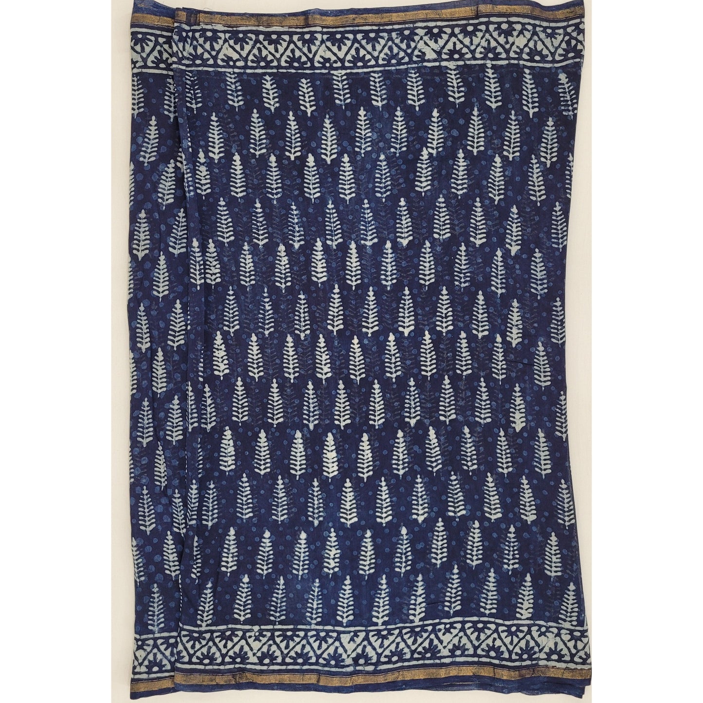 Chanderi Bagru Block Printed Saree with small Zari border - Vinshika