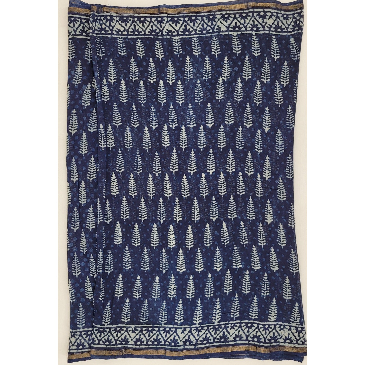 Chanderi Bagru Block Printed Saree with small Zari border - Vinshika