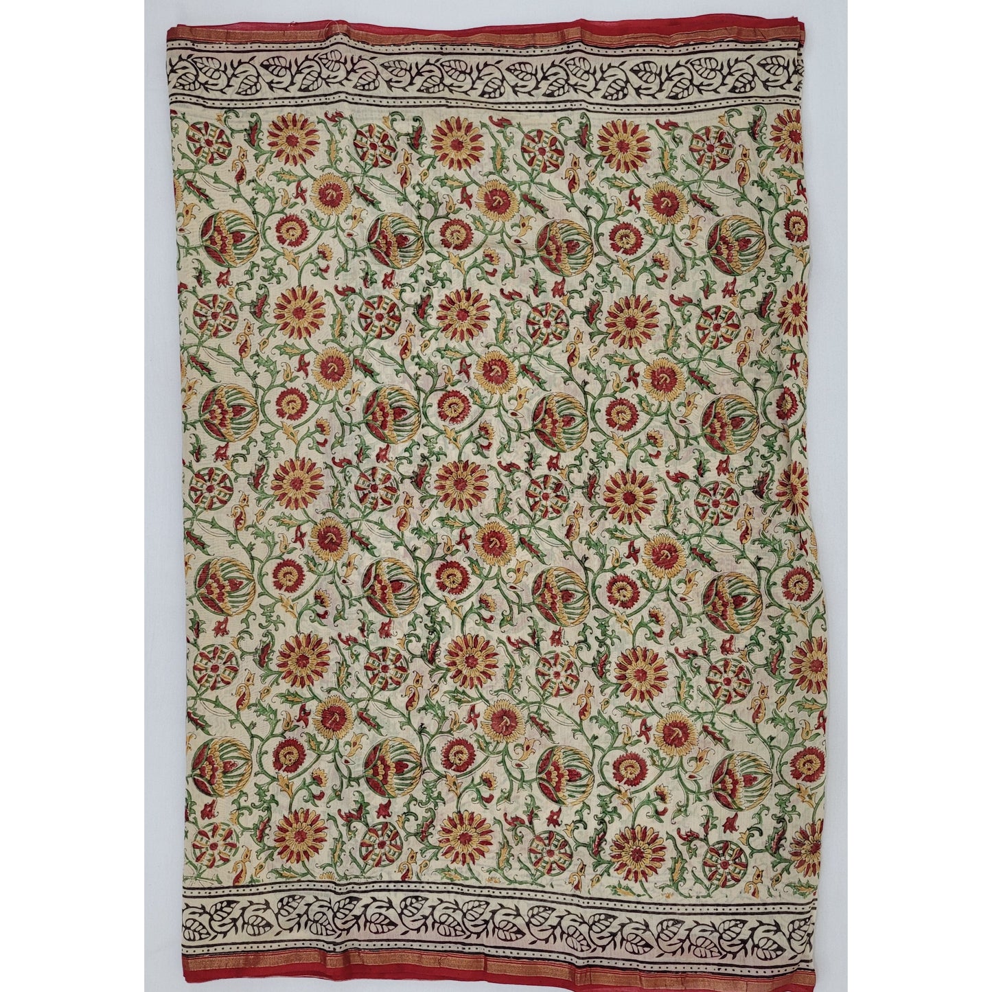 Chanderi Bagru Block Printed Saree with small Zari border - Vinshika