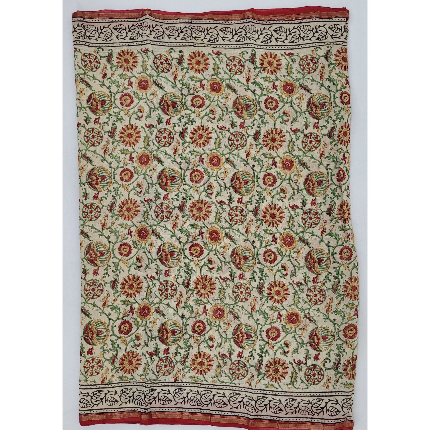 Chanderi Bagru Block Printed Saree with small Zari border - Vinshika