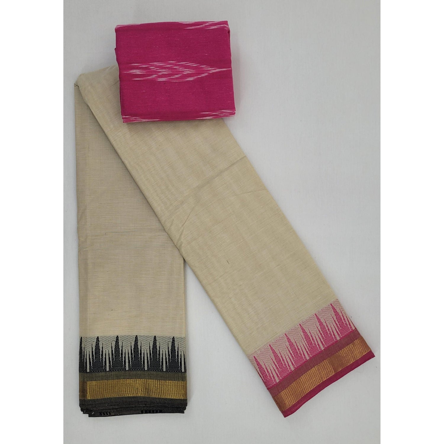 Cream Color Chettinadu Pure Cotton Saree - Vinshika