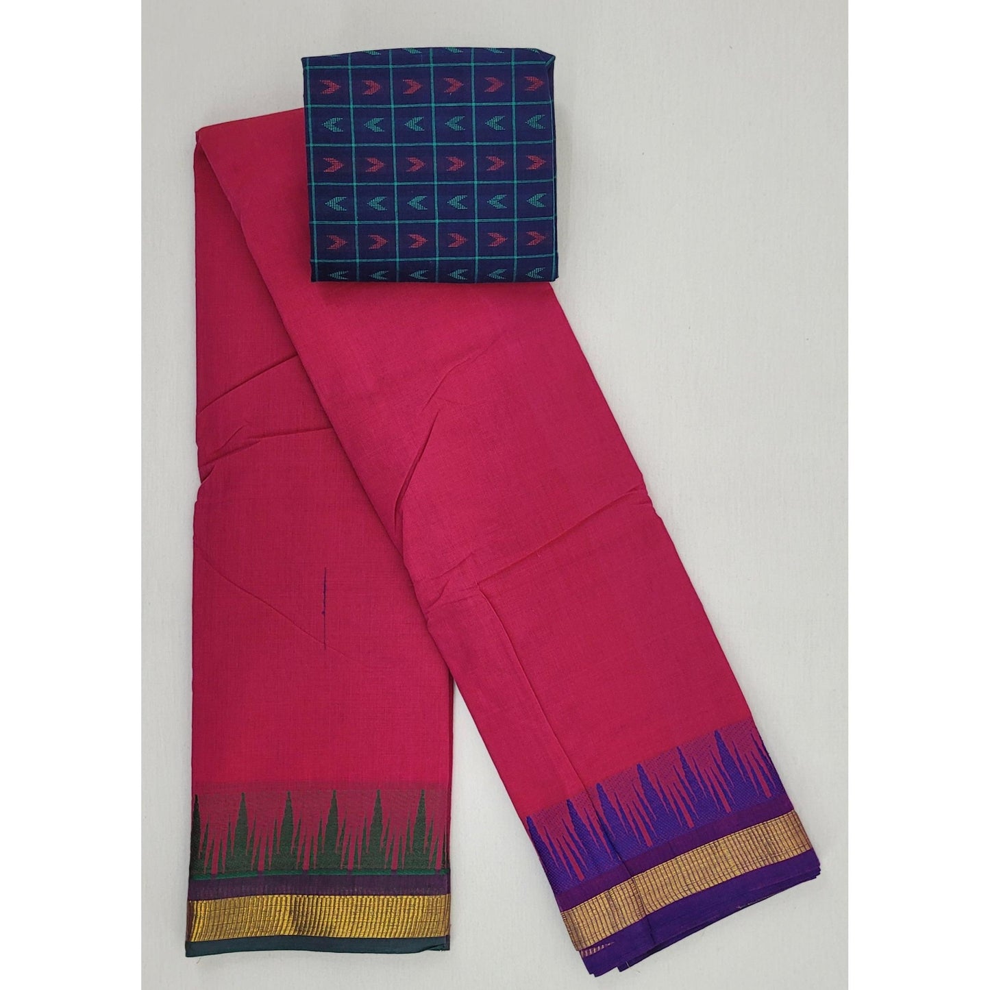 Neon Pink Color Chettinadu Pure Cotton Saree - Vinshika