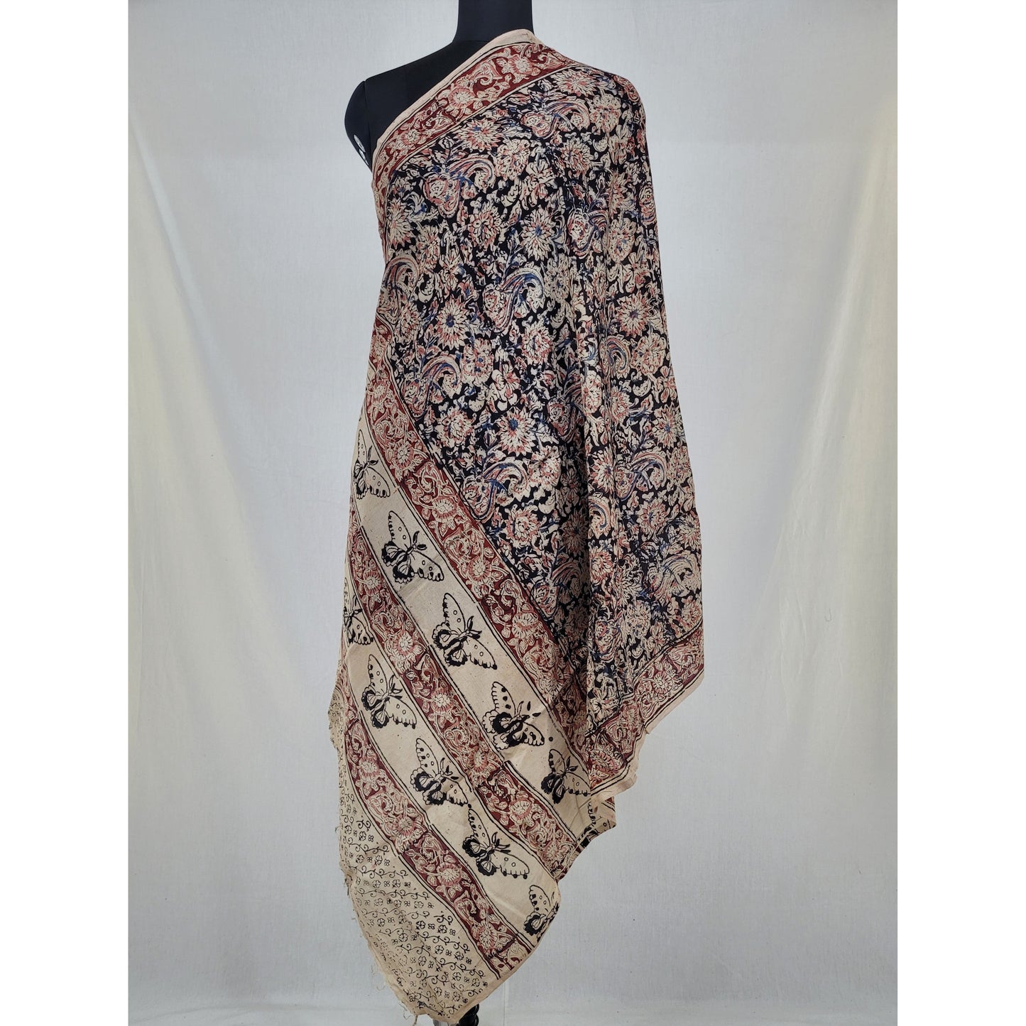 Hand block printed Kalamkari Silk dupatta - Vinshika