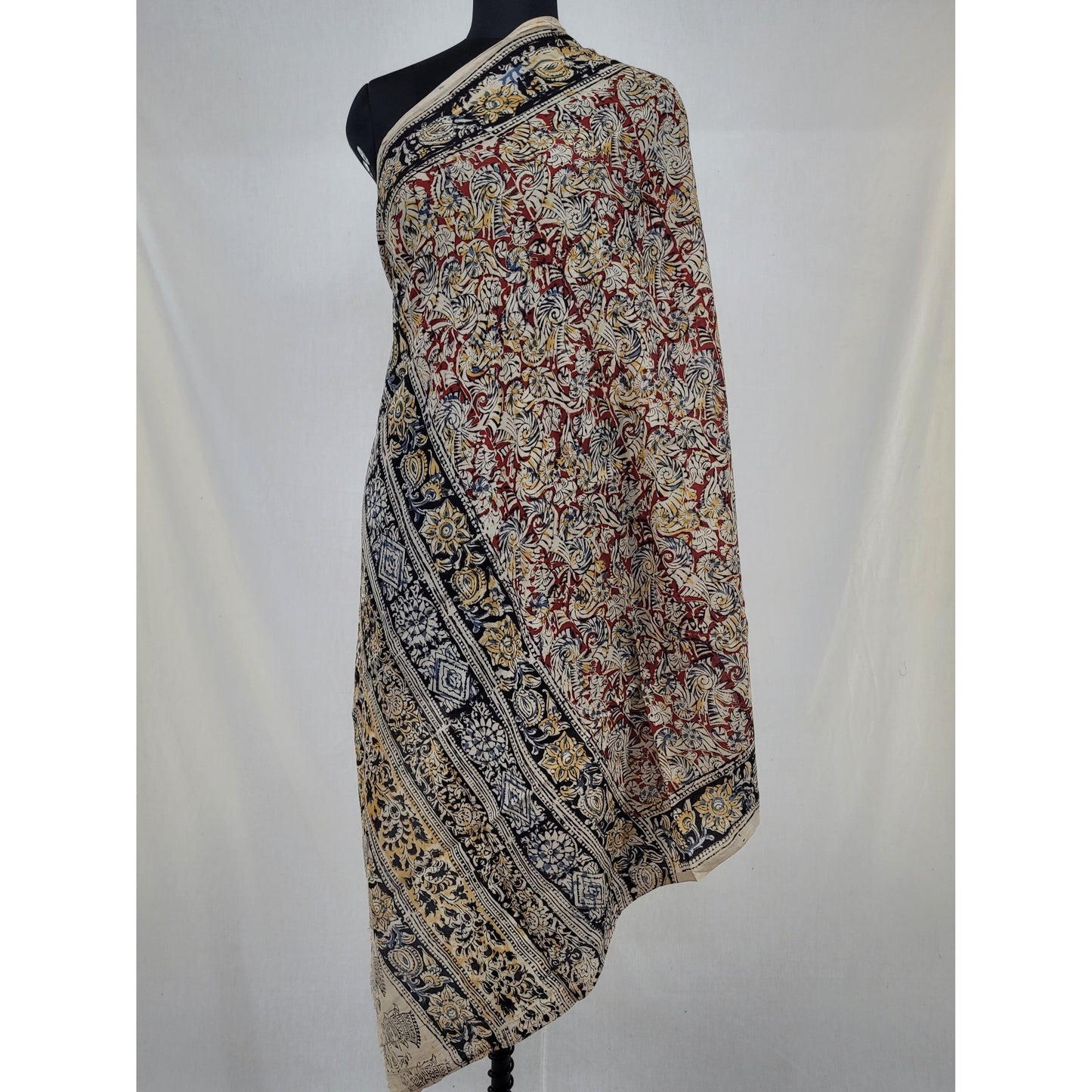 Hand block printed Kalamkari Silk dupatta - Vinshika
