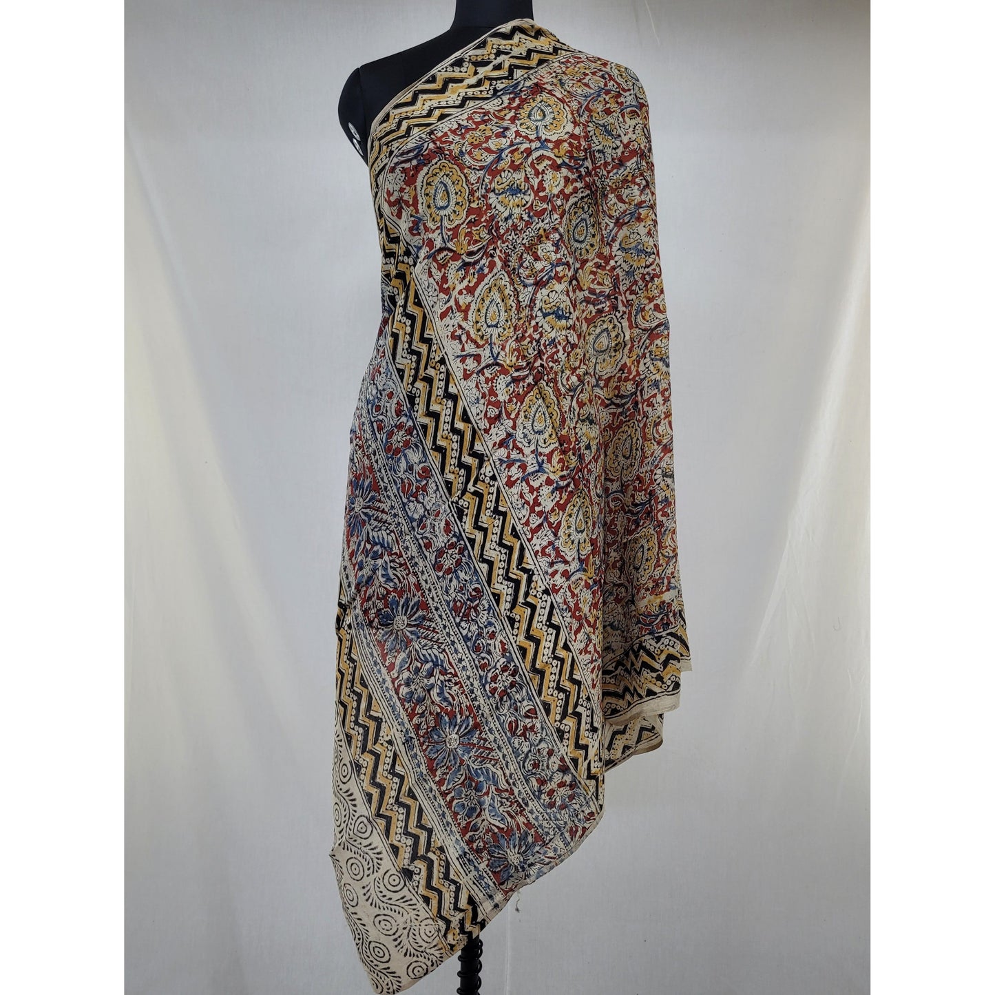 Hand block printed Kalamkari Silk dupatta - Vinshika