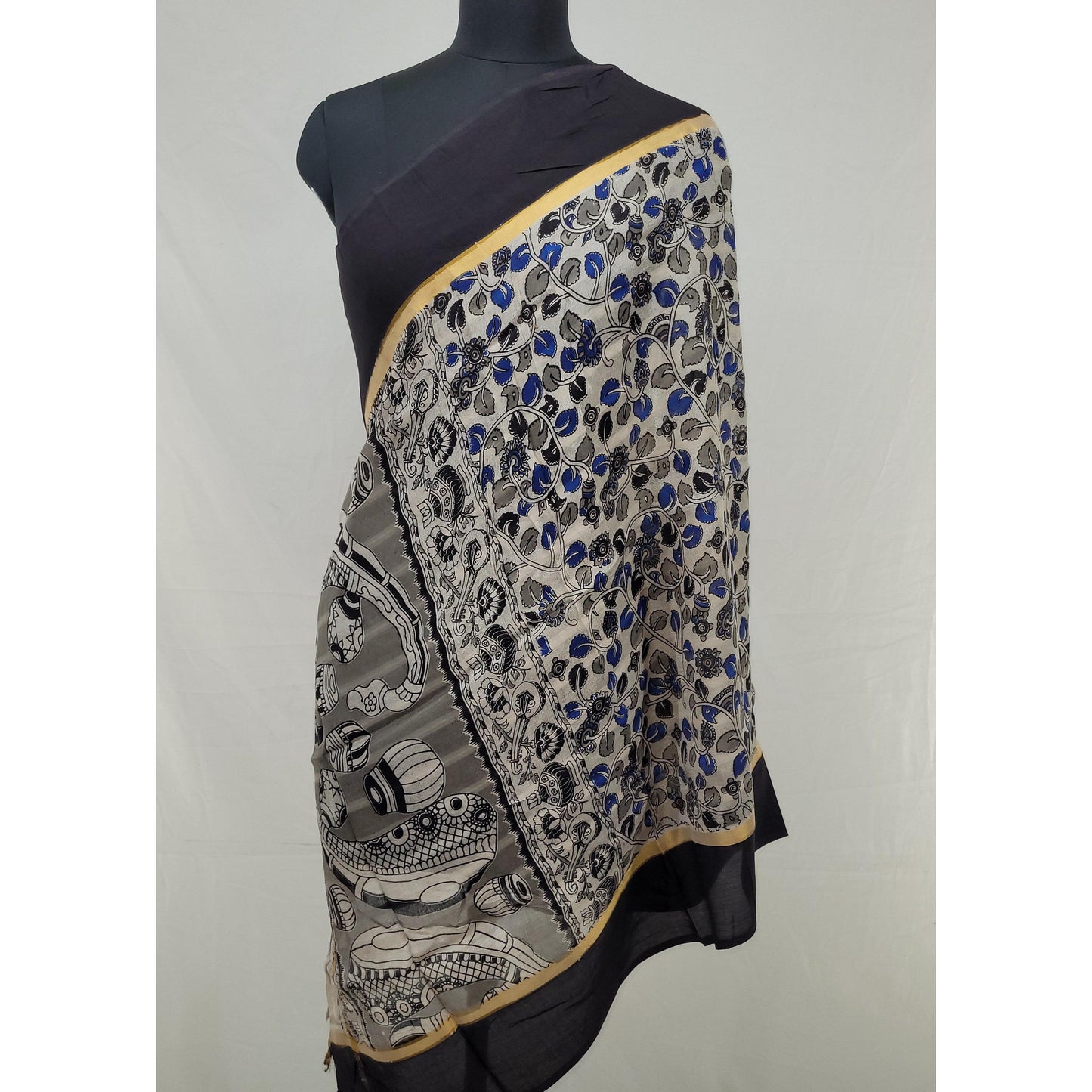Hand Block Printed Kalamkari Nellore Silk Dupatta - Vinshika