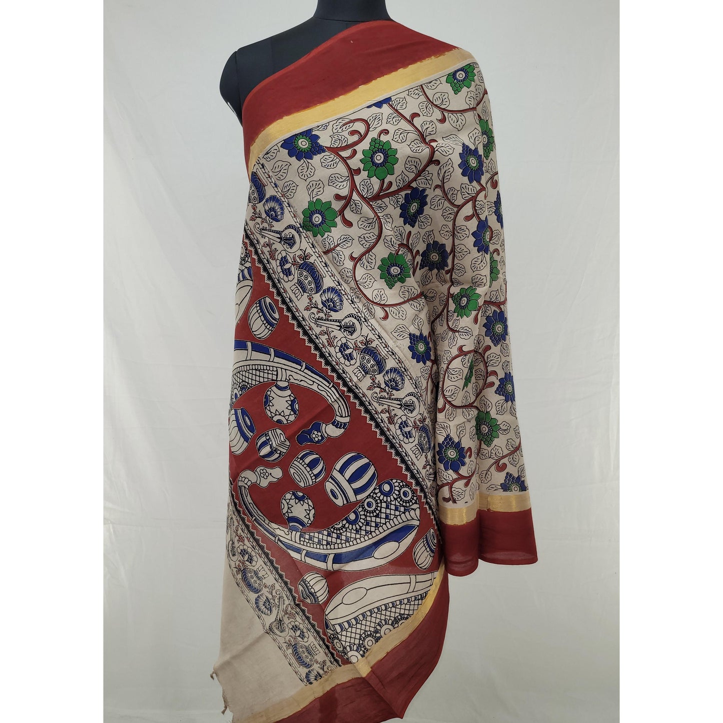 Hand Block Printed Kalamkari Nellore Silk Dupatta - Vinshika