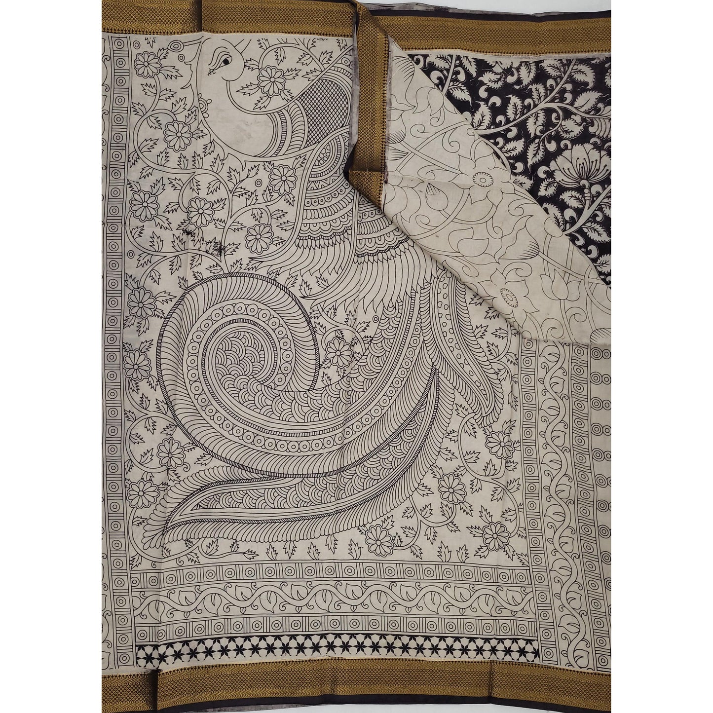 Handprinted Kalamkari Silk Saree with Zari Border
