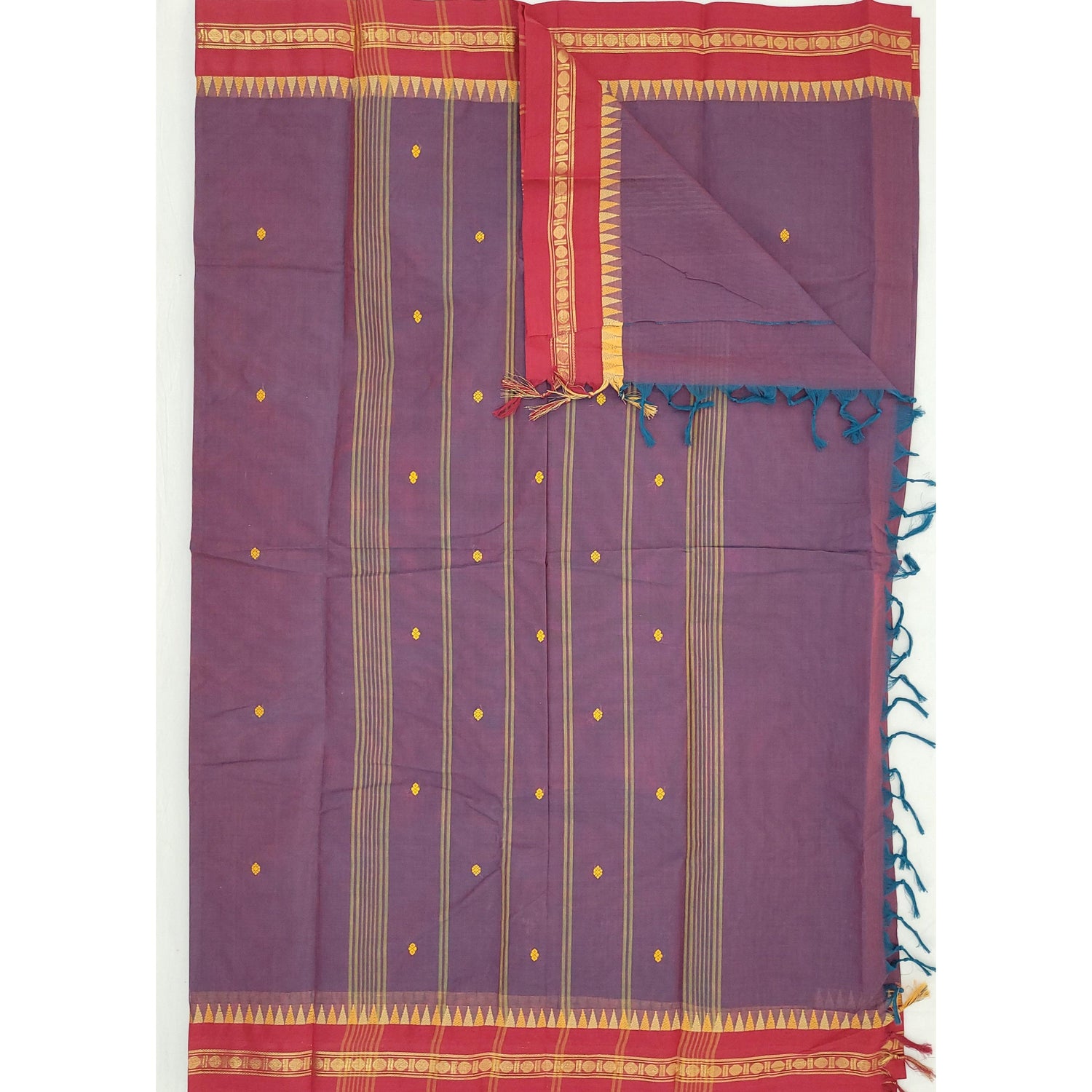 Falsa Color Kanchi Cotton Saree Allover Buttis with Zari Border - Vinshika