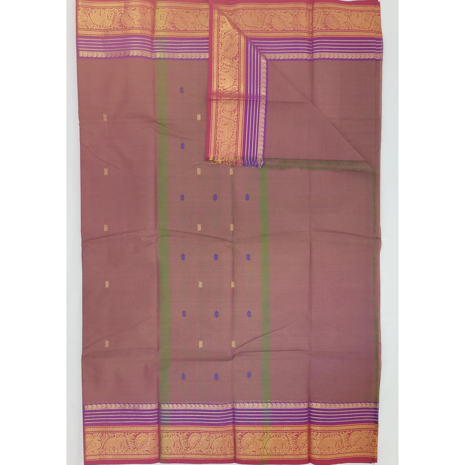 Parry Red and Purple Color Kanchi Cotton Saree Allover Buttis with Zari Border - Vinshika