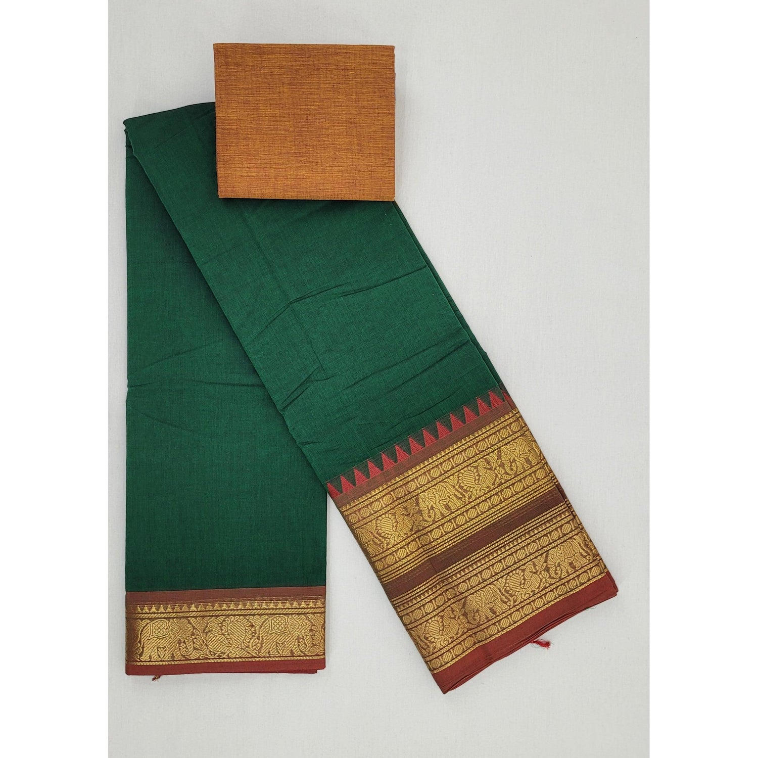 Green Color Kanchi Cotton Saree with Zari Border - Vinshika