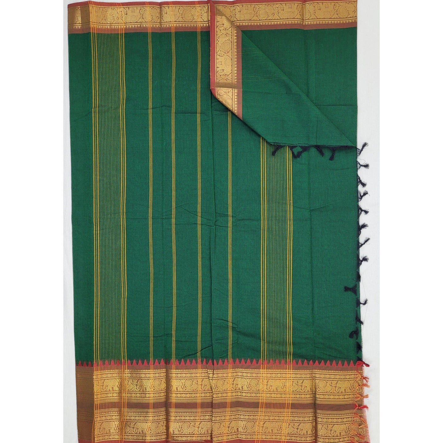 Green Color Kanchi Cotton Saree with Zari Border - Vinshika