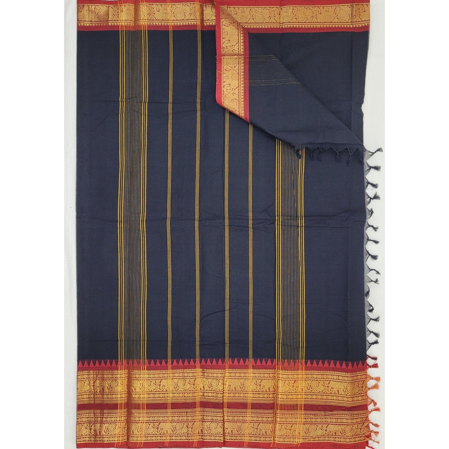 Black Color Kanchi Cotton Saree with Zari Border - Vinshika