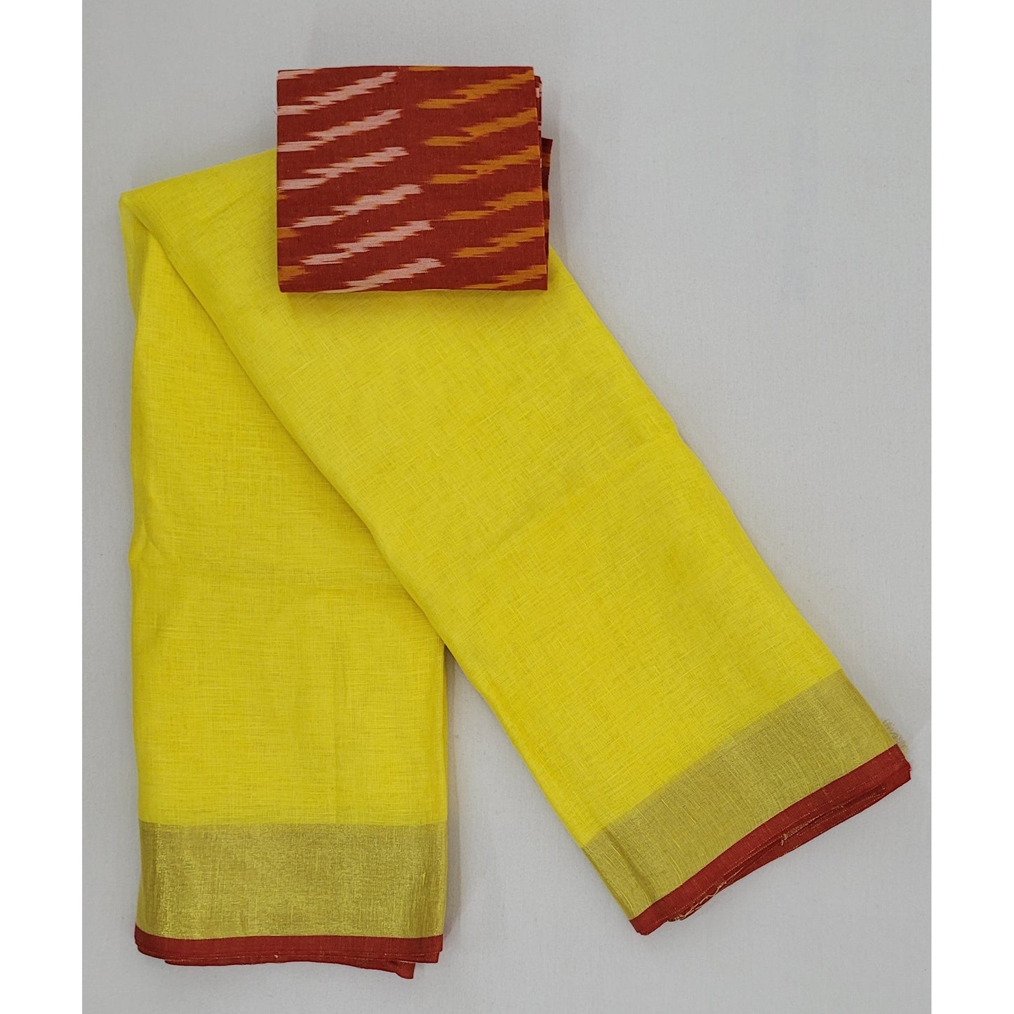 Yellow color handwoven Premium Linen Saree with blouse - Vinshika