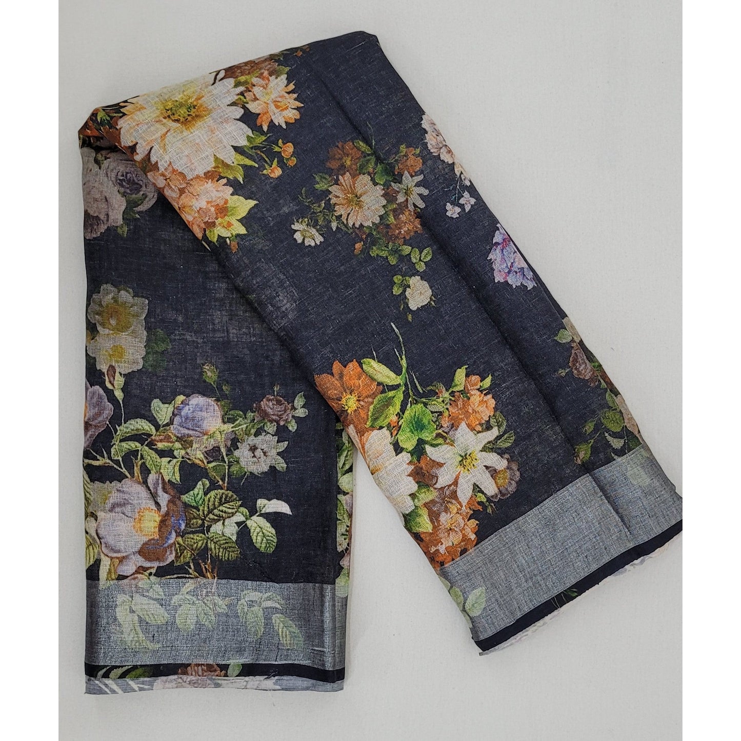 Handwoven premium digital print linen saree - Vinshika