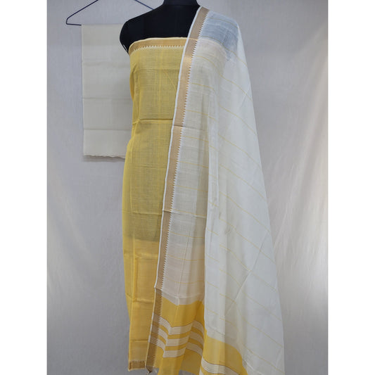 Handwoven Mangalagiri cotton Salwar Set with golden zari border - Vinshika
