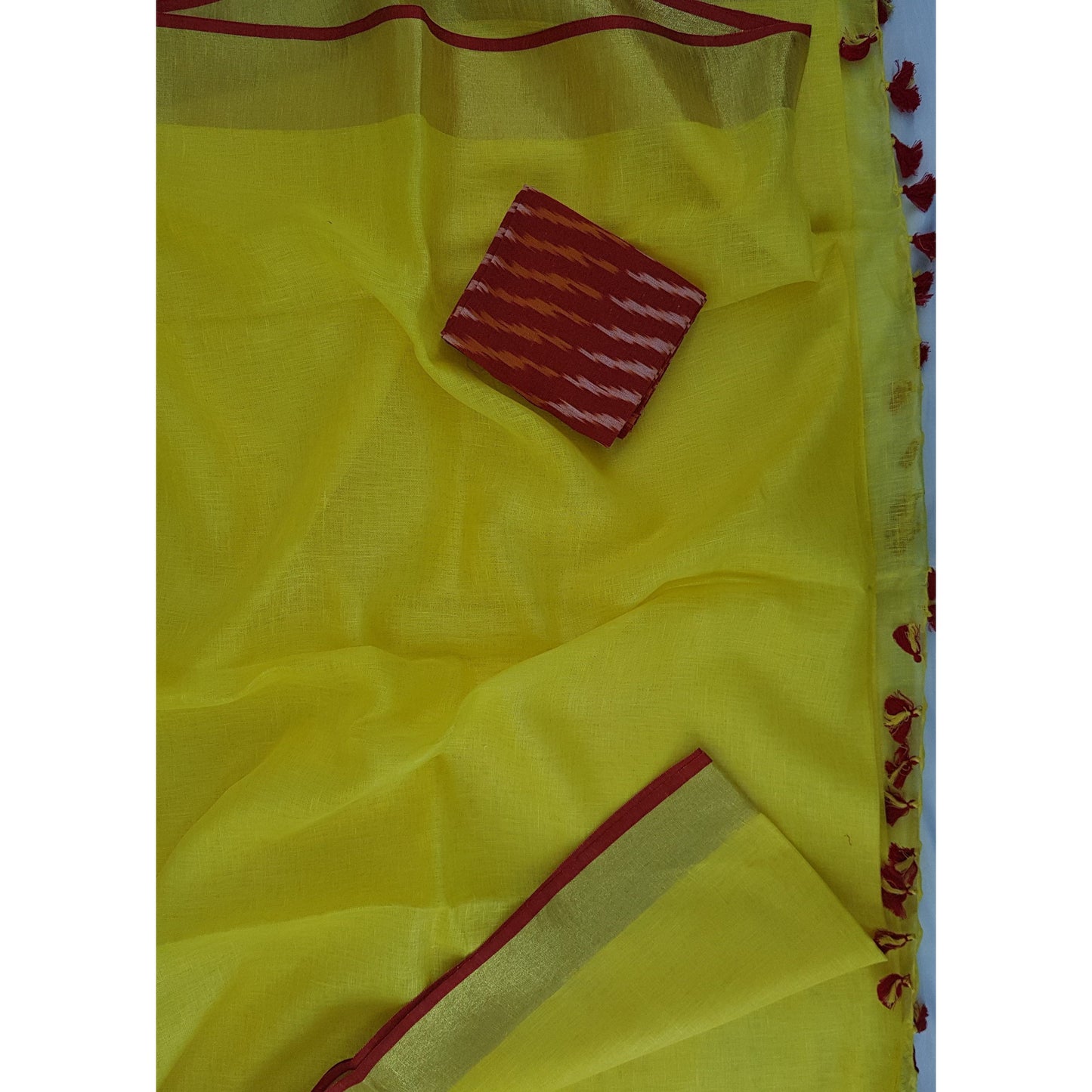 Yellow color handwoven Premium Linen Saree with blouse - Vinshika