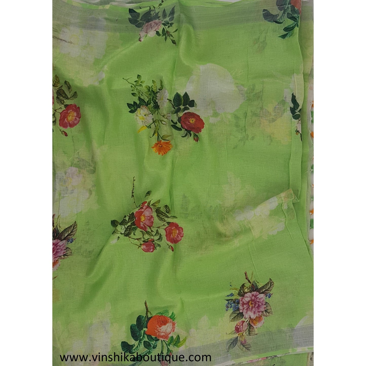 Handwoven premium digital print linen saree - Vinshika