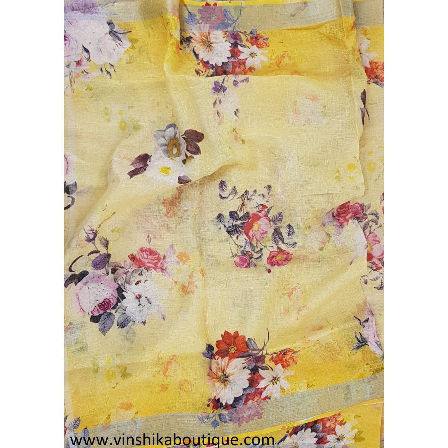 Handwoven premium digital print linen saree - Vinshika