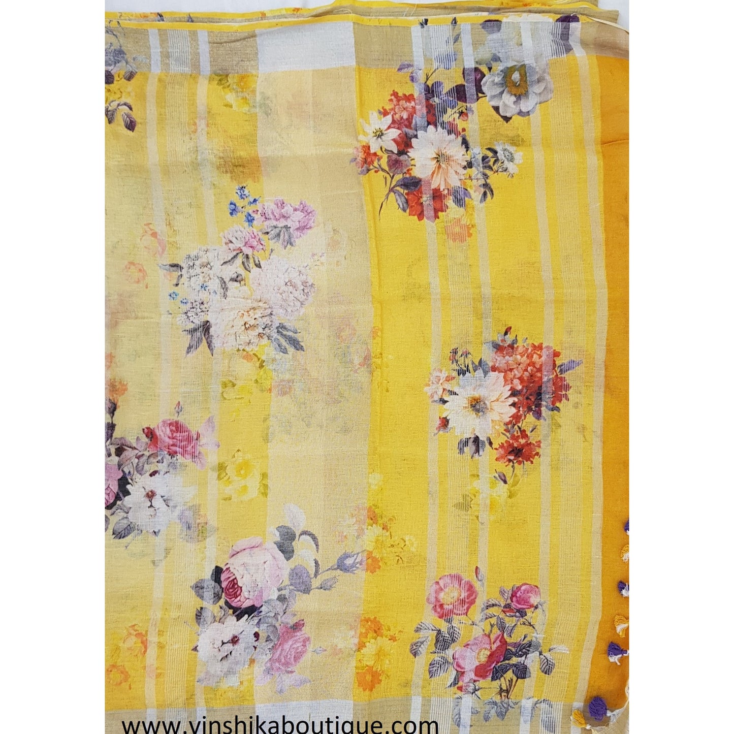 Handwoven premium digital print linen saree - Vinshika