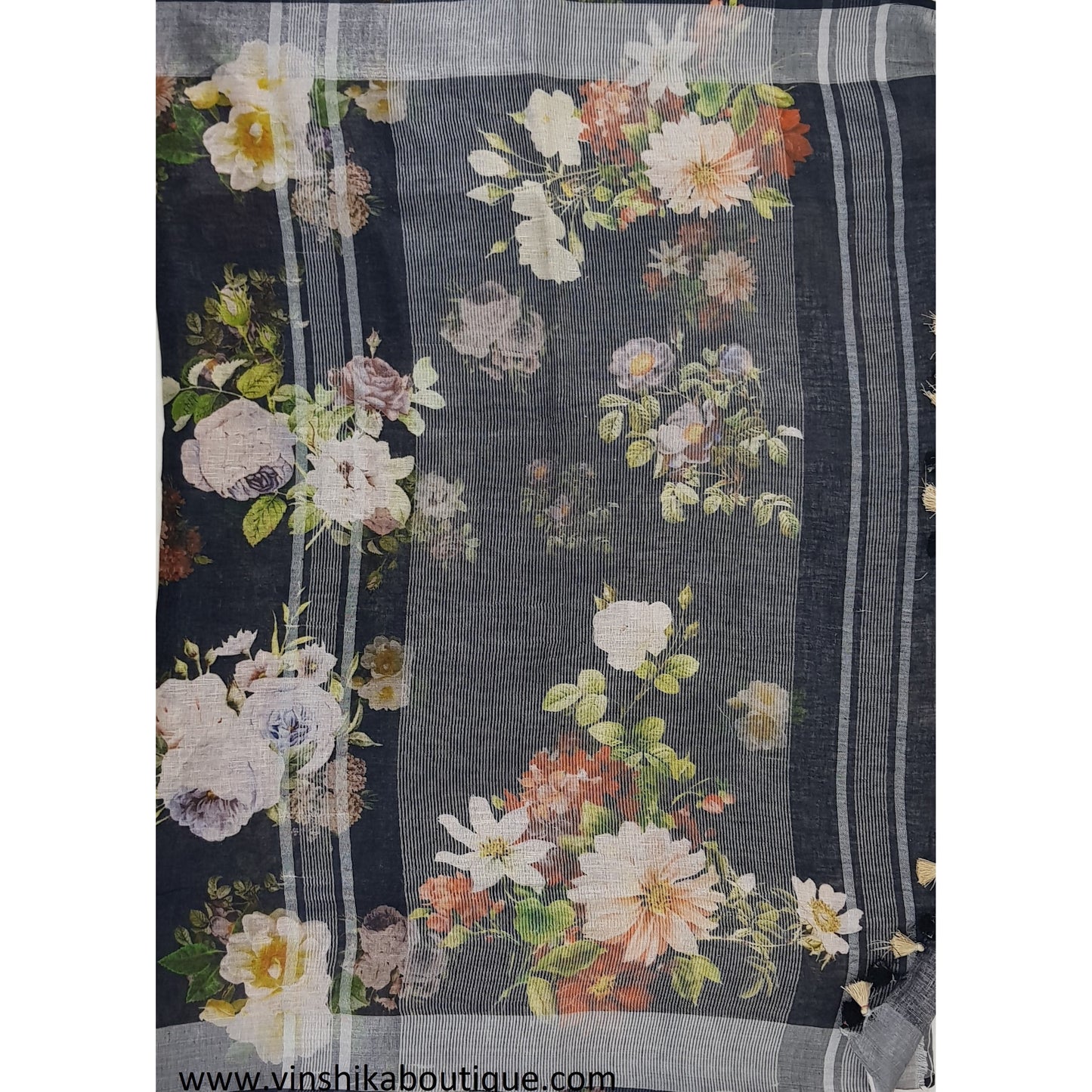 Handwoven premium digital print linen saree - Vinshika
