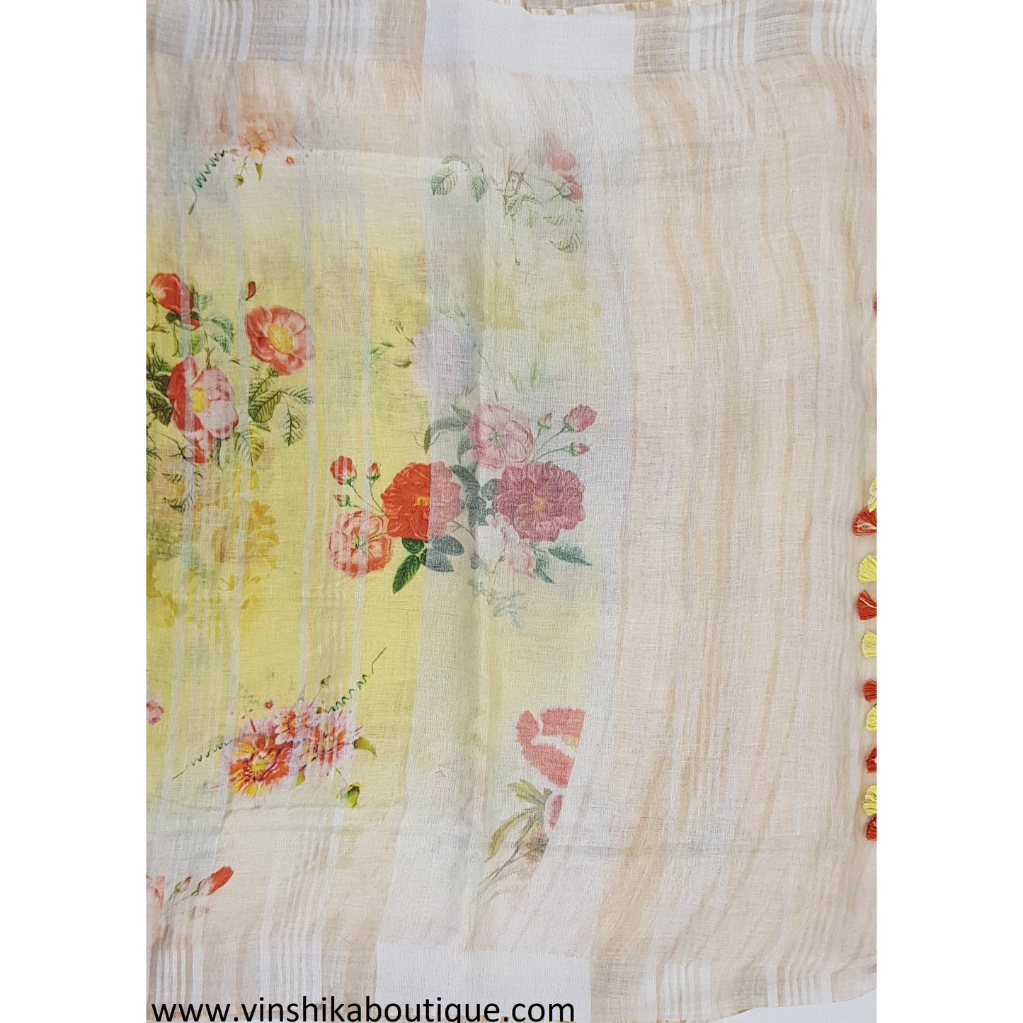 Handwoven premium digital print linen saree - Vinshika
