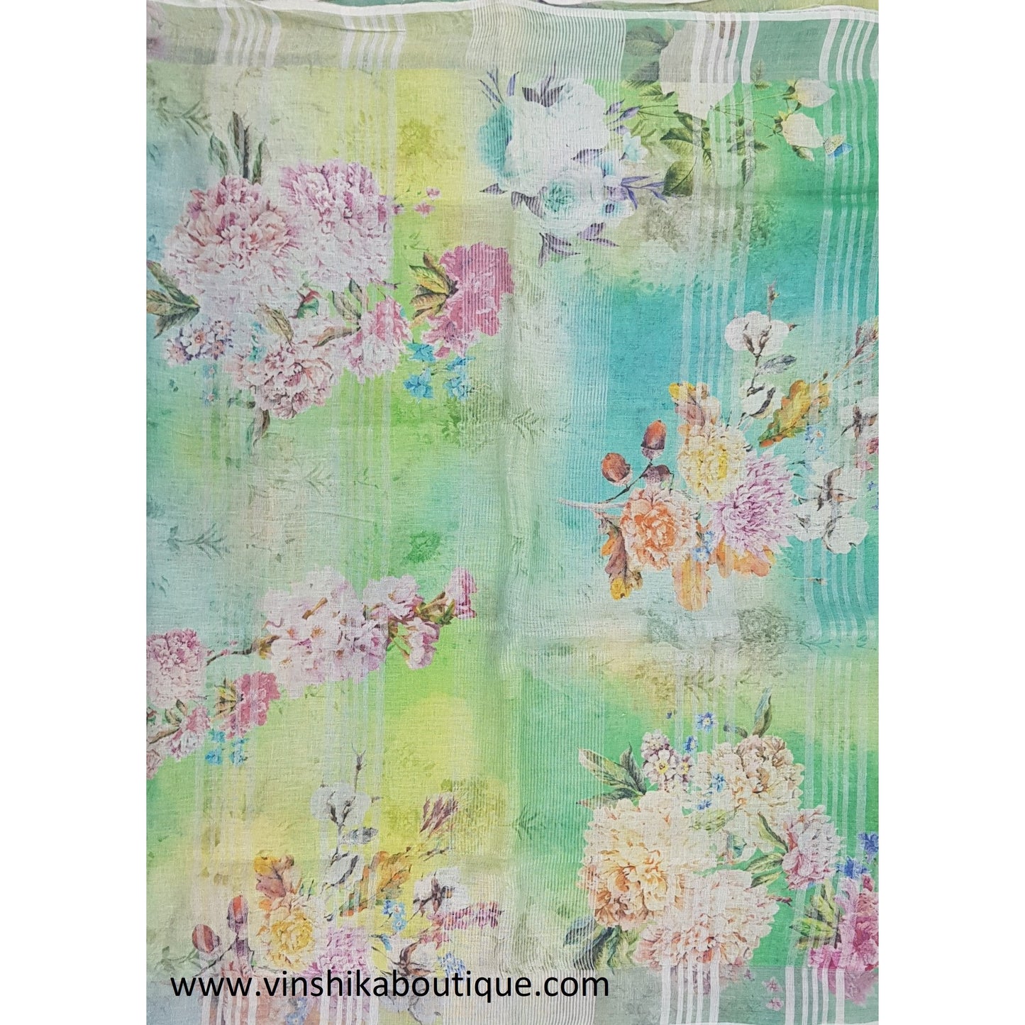 Handwoven premium digital print linen saree - Vinshika