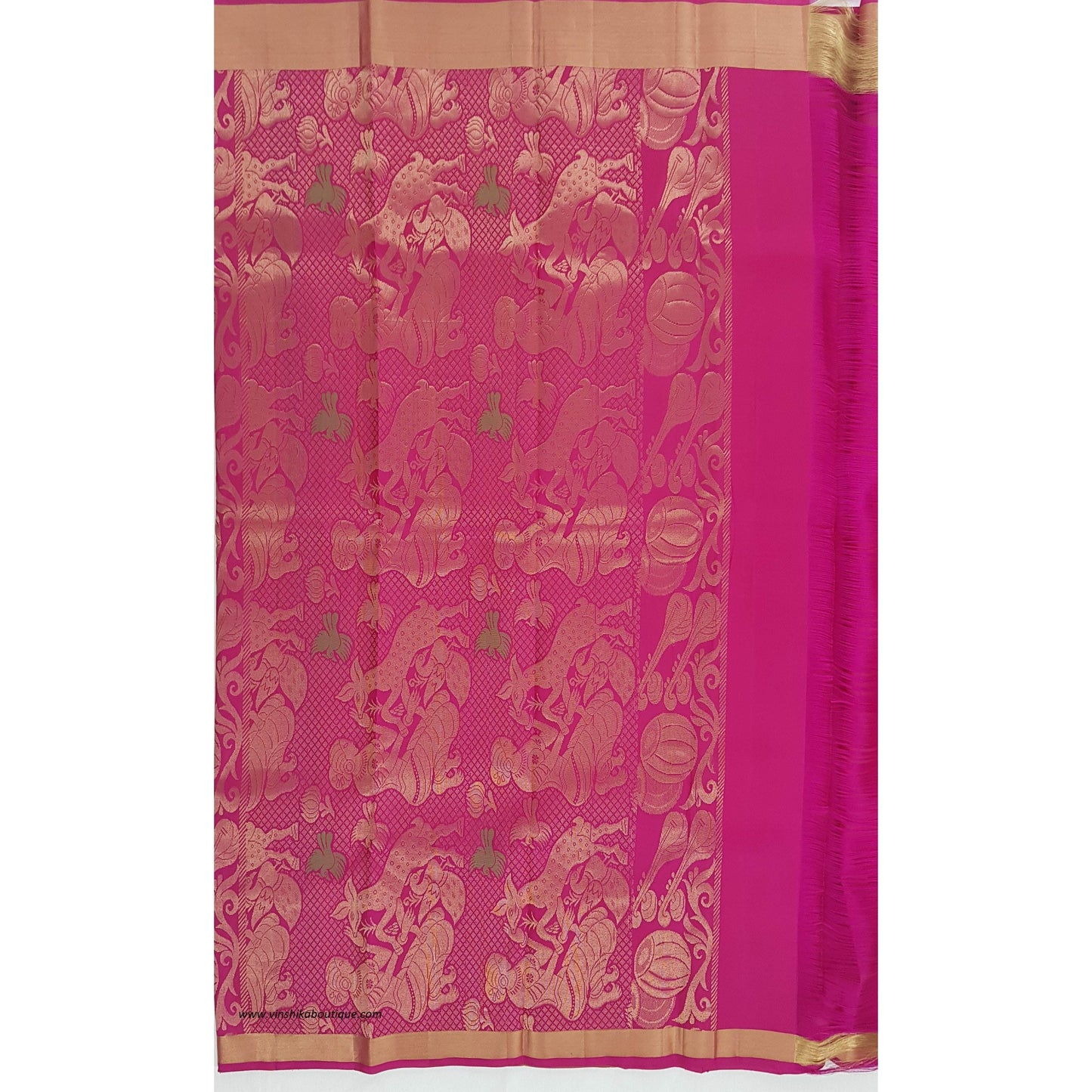 Cream and Pink Kanjeevaram silk saree - Vinshika