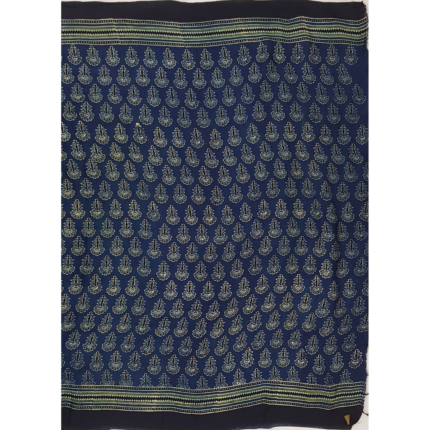 Ajrakh hand block printed natural dyed Modal Silk saree with Tassels - Vinshika