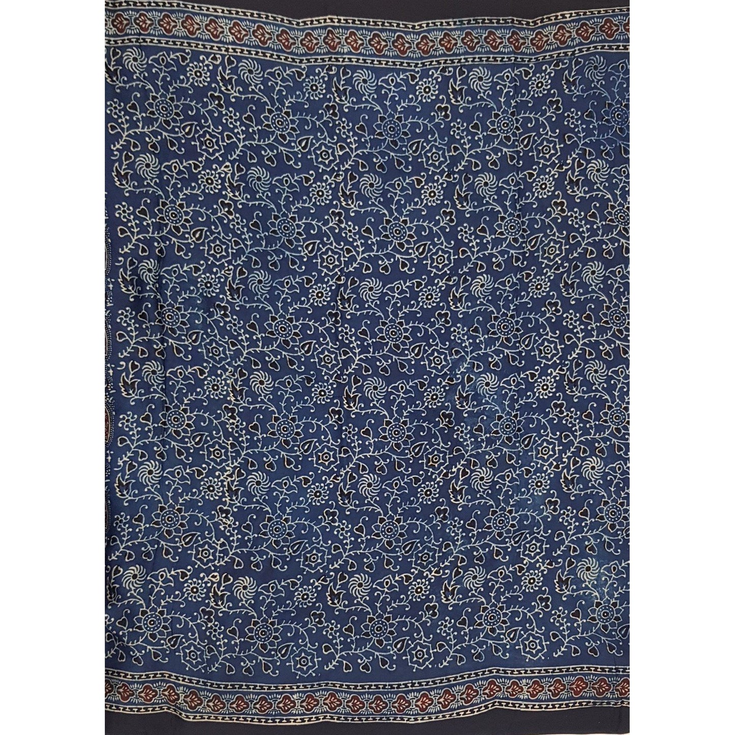 Ajrakh hand block printed natural dyed Modal Silk saree with Tassels - Vinshika