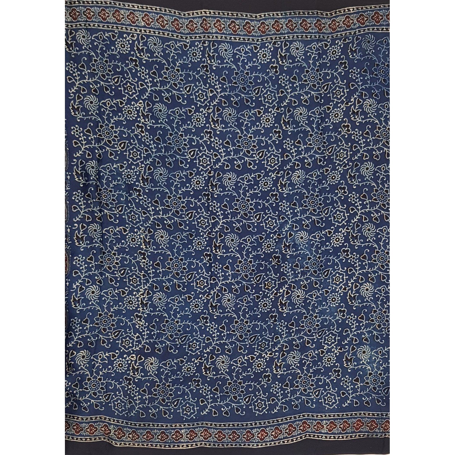 Ajrakh hand block printed natural dyed Modal Silk saree with Tassels - Vinshika