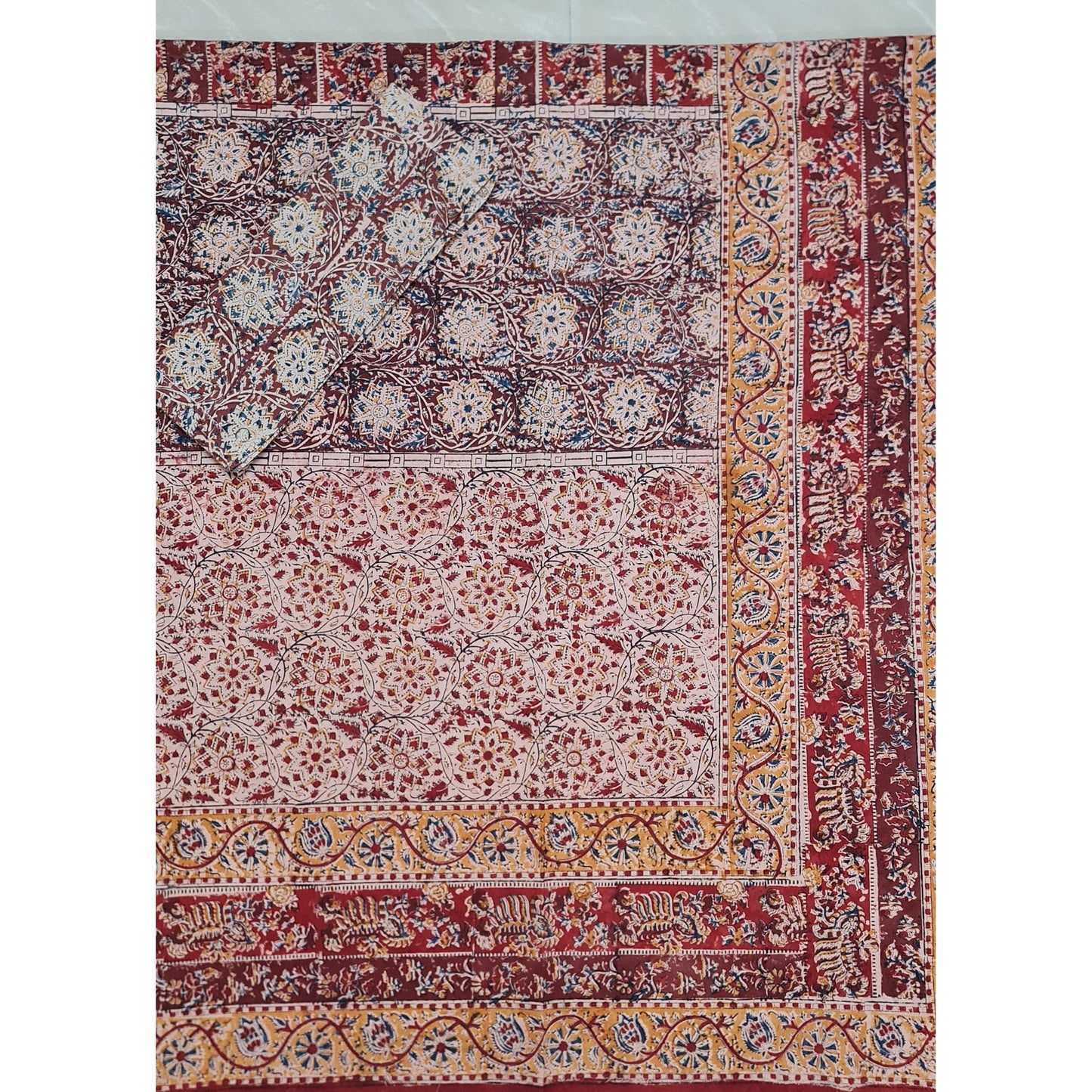 Kalamkari Hand Printed Cotton Double Bed Sheet - Vinshika