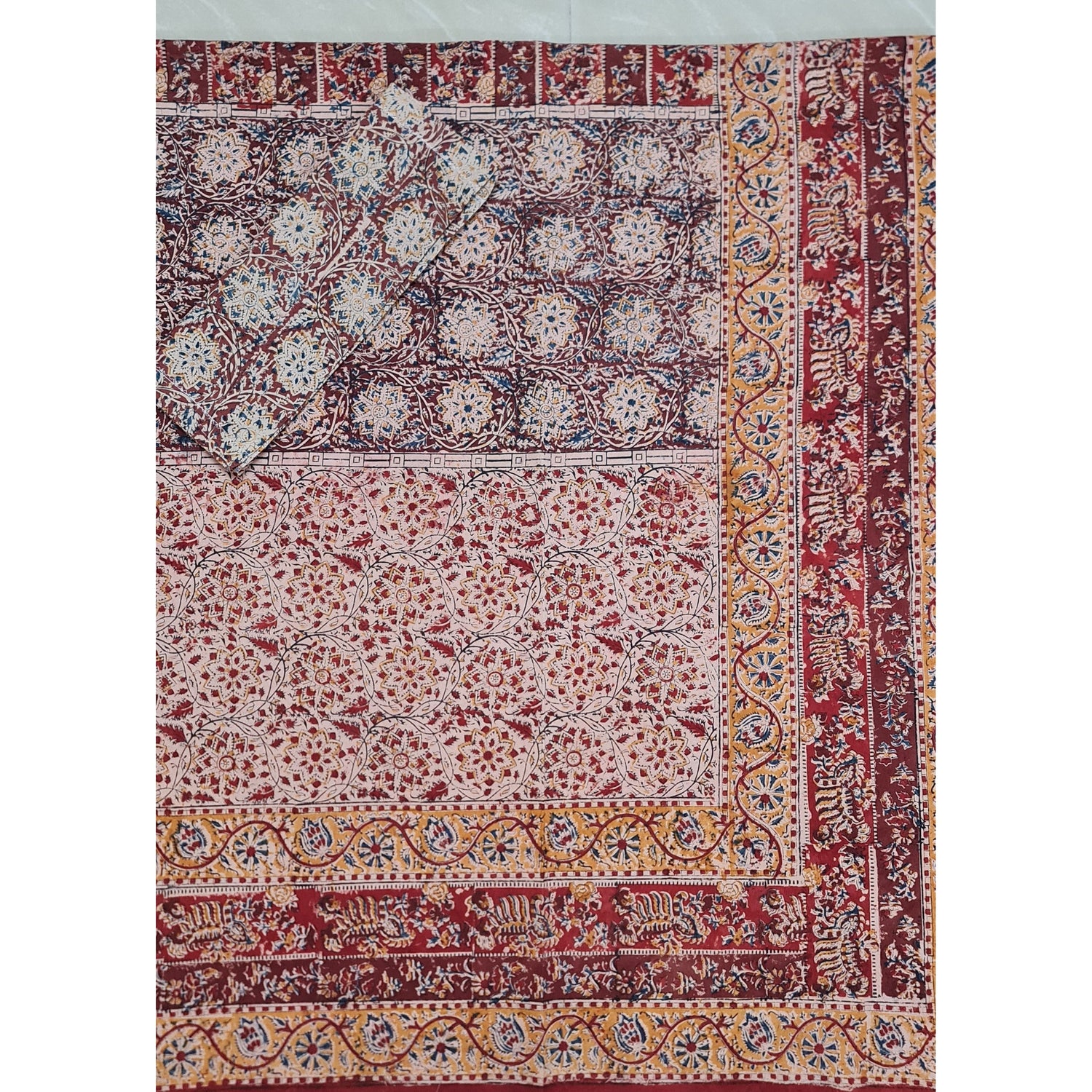 Kalamkari Hand Printed Cotton Double Bed Sheet - Vinshika