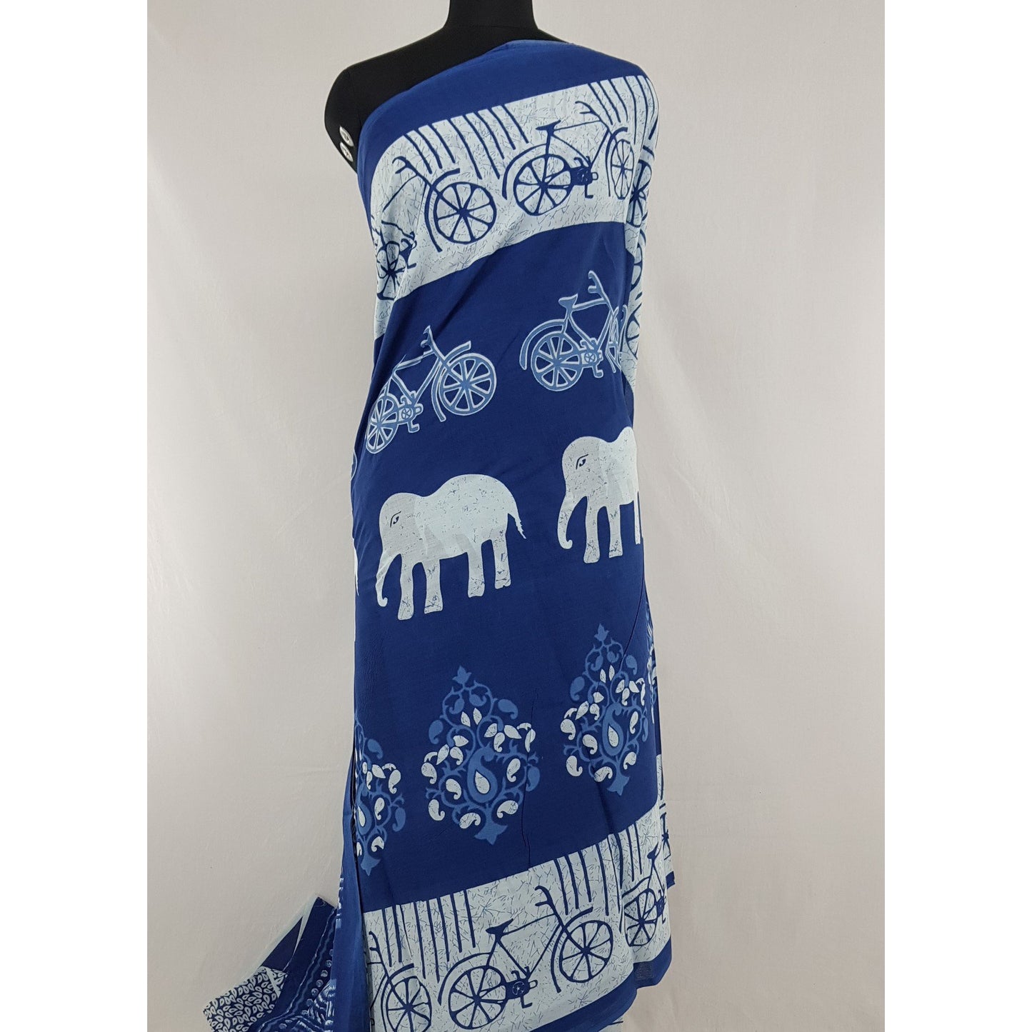 Hand Block Printed Bagru Blue and White color mul mul cotton saree with printed blouse - Vinshika