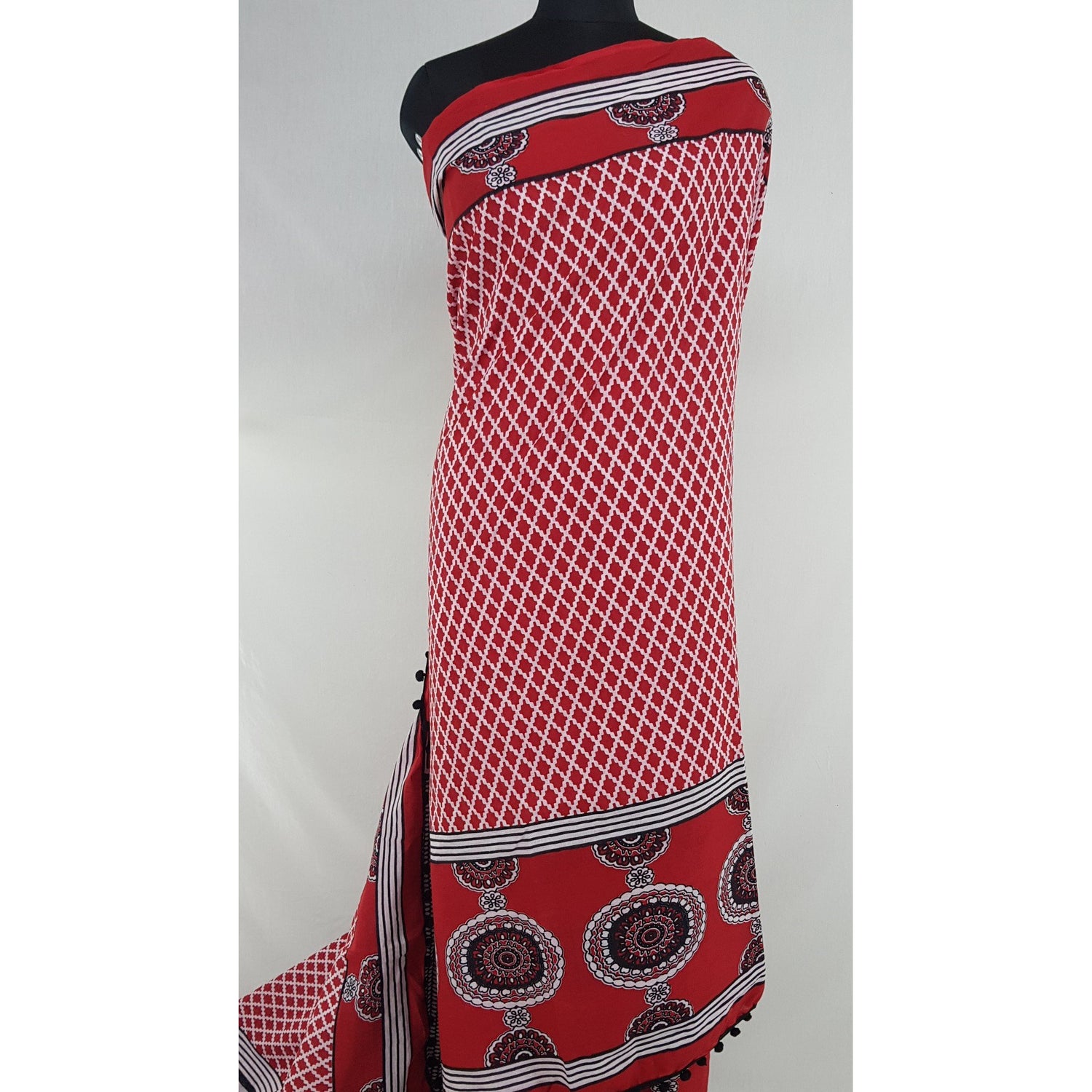 Hand Block Printed Bagru Maroon and Cream color mul mul cotton saree with printed blouse - Vinshika