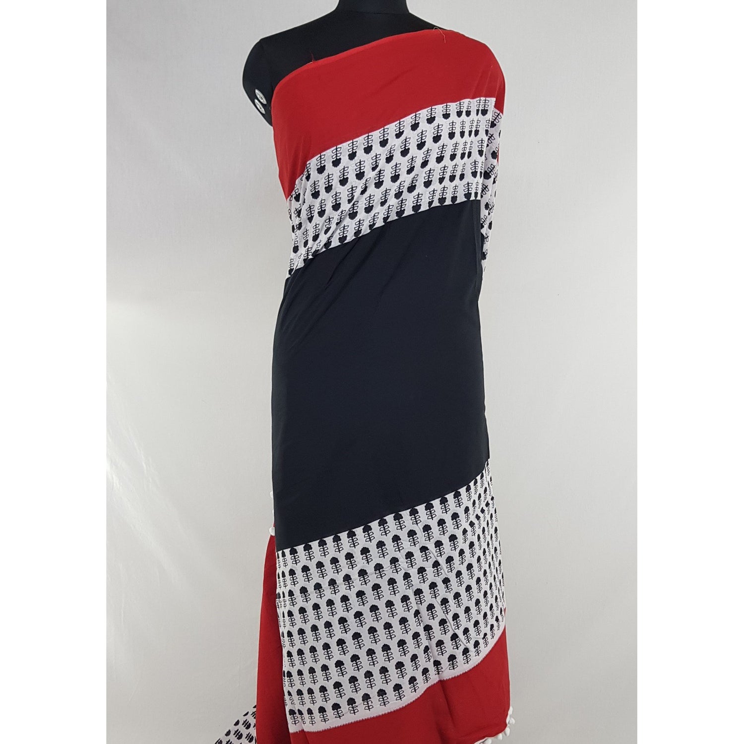 Hand Block Printed Bagru Red and Black color mul mul cotton saree with printed blouse - Vinshika
