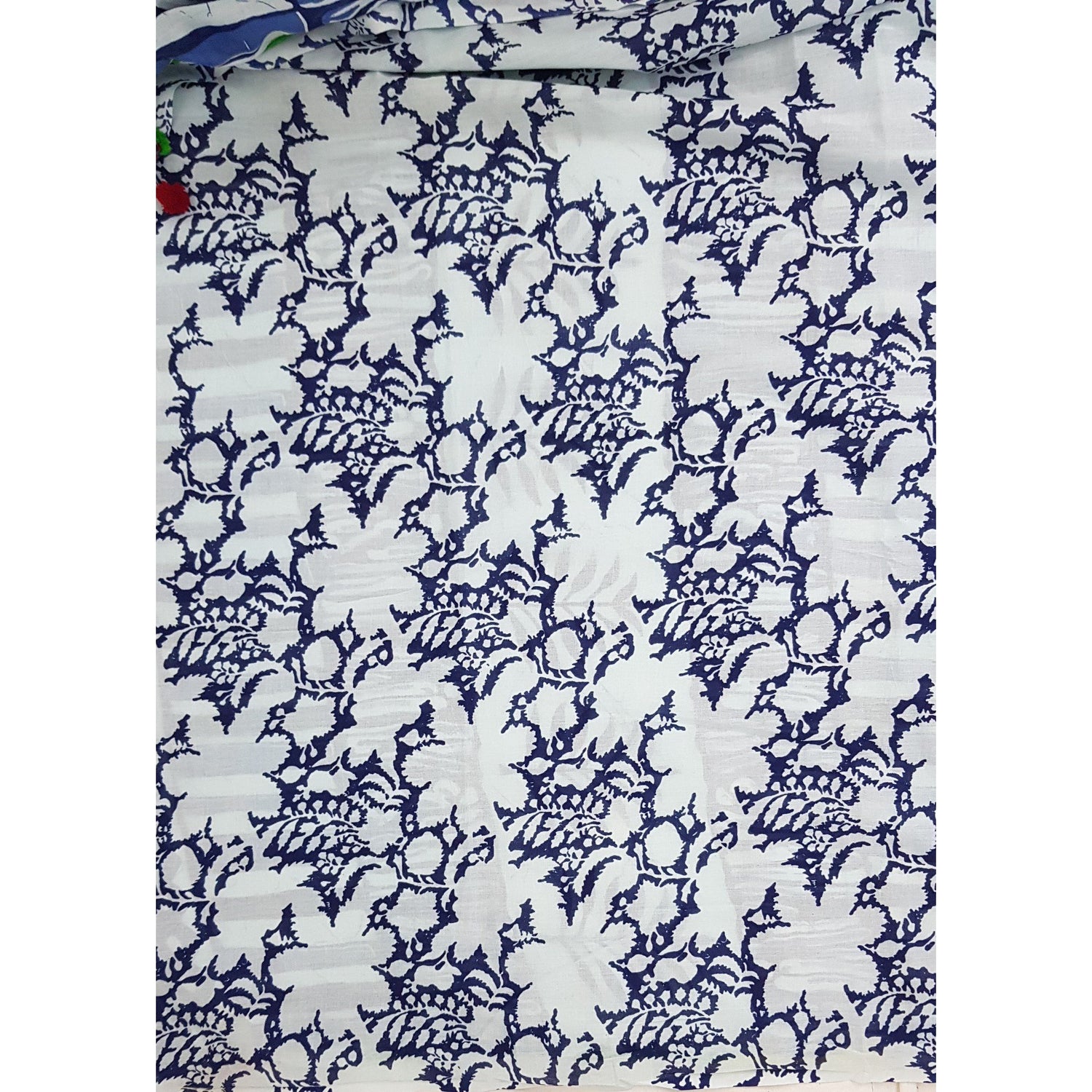 Hand Block Printed Bagru Blue and white color mul mul cotton saree with printed blouse - Vinshika