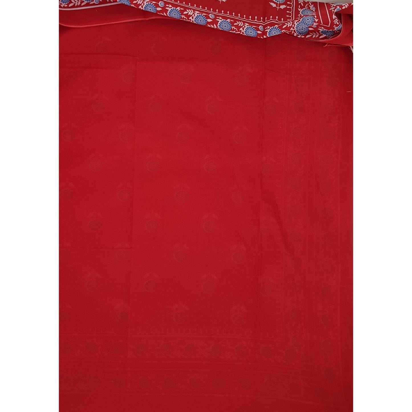Hand Block Printed Bagru Red and Cream color mul mul cotton saree with plain blouse - Vinshika