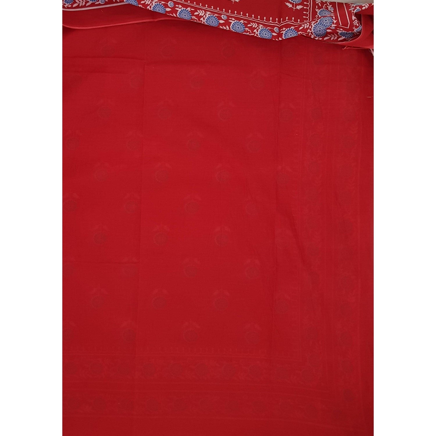 Hand Block Printed Bagru Red and Cream color mul mul cotton saree with plain blouse - Vinshika