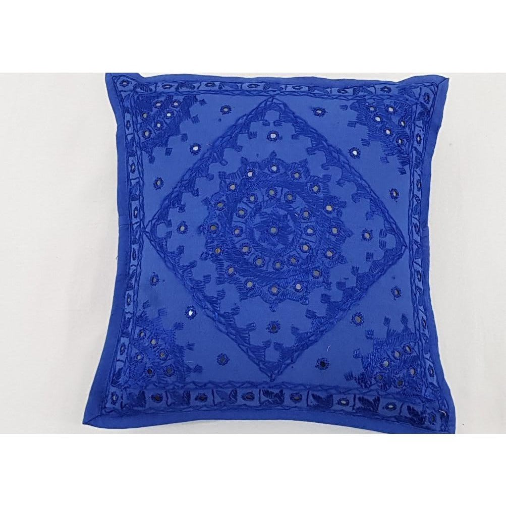 Cotton Hand Embroidered Mirror work Cushion Cover - Vinshika