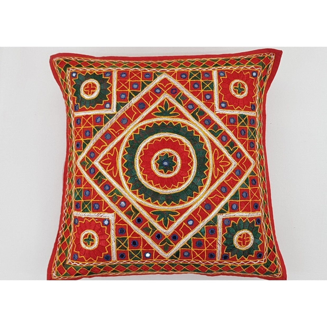 Cotton Hand Embroidered Mirror work Cushion Cover - Vinshika