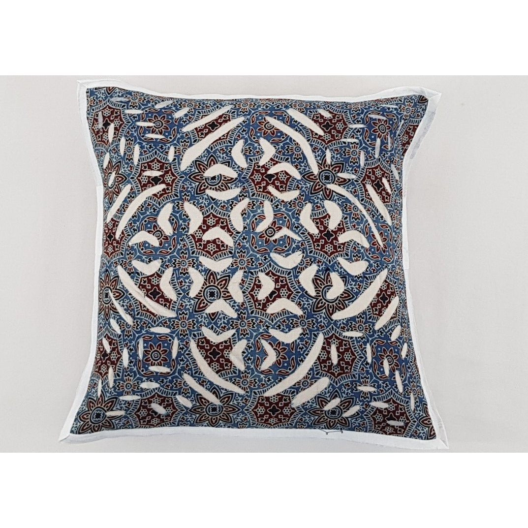 Ajrakh Cotton Applique Cushion Cover - Vinshika