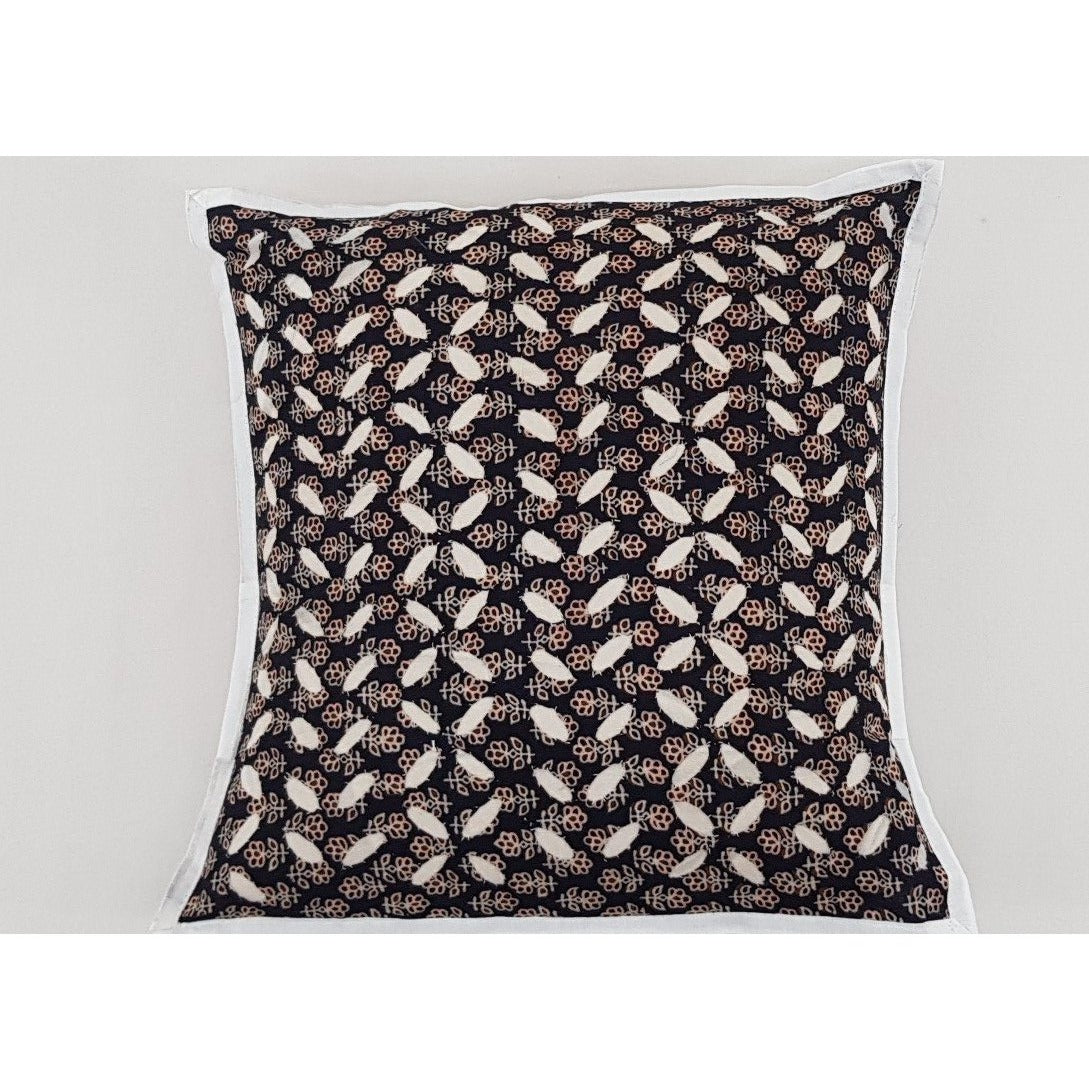 Ajrakh Cotton Applique Cushion Cover - Vinshika