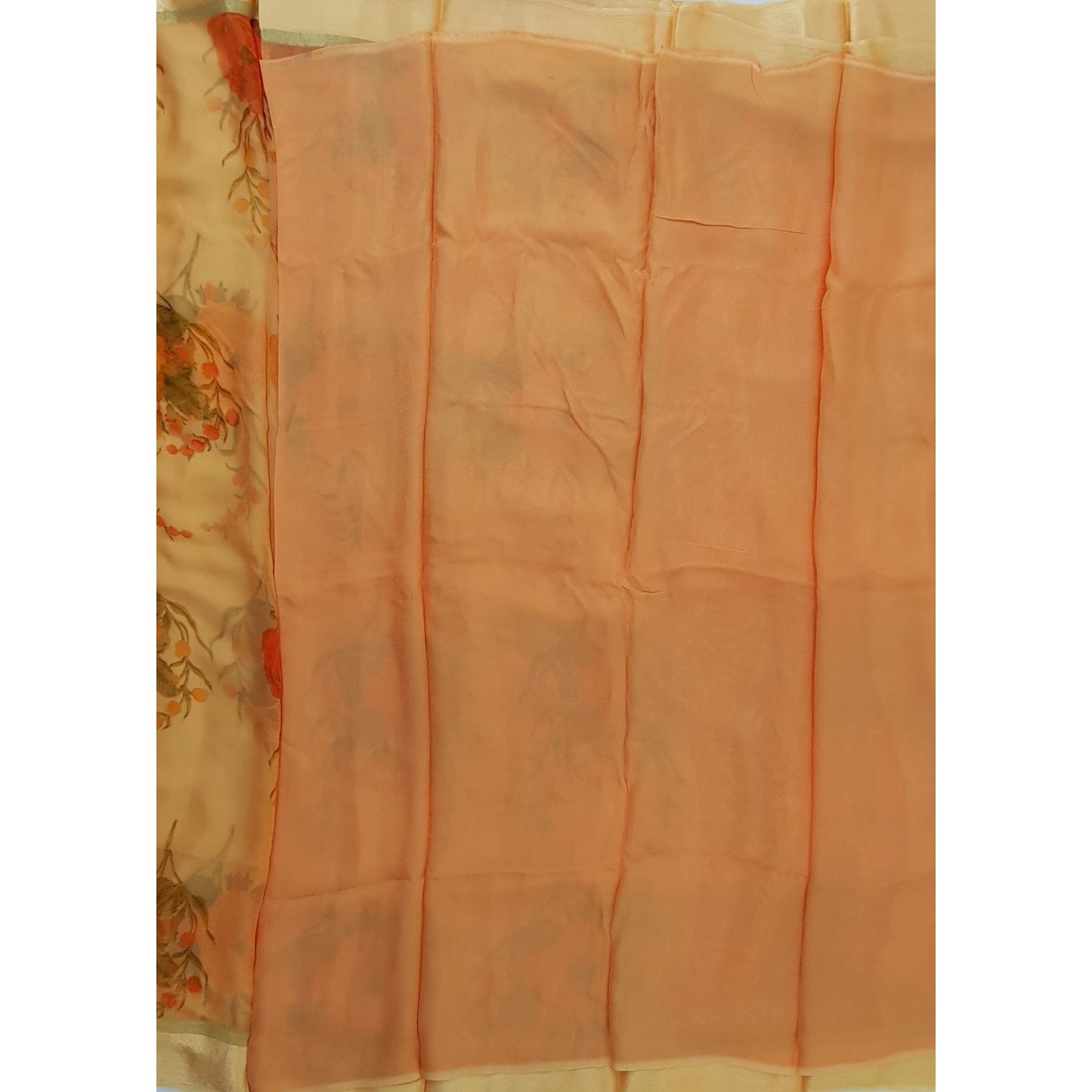Coral Peach  Color Floral Pure Chiffon Saree with Satin Border - Vinshika