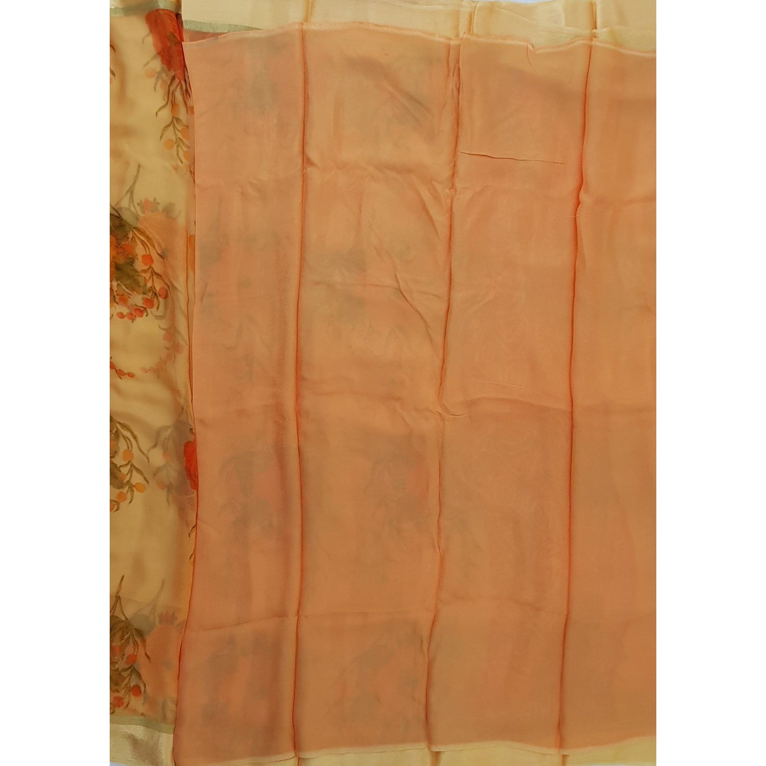 Coral Peach  Color Floral Pure Chiffon Saree with Satin Border - Vinshika