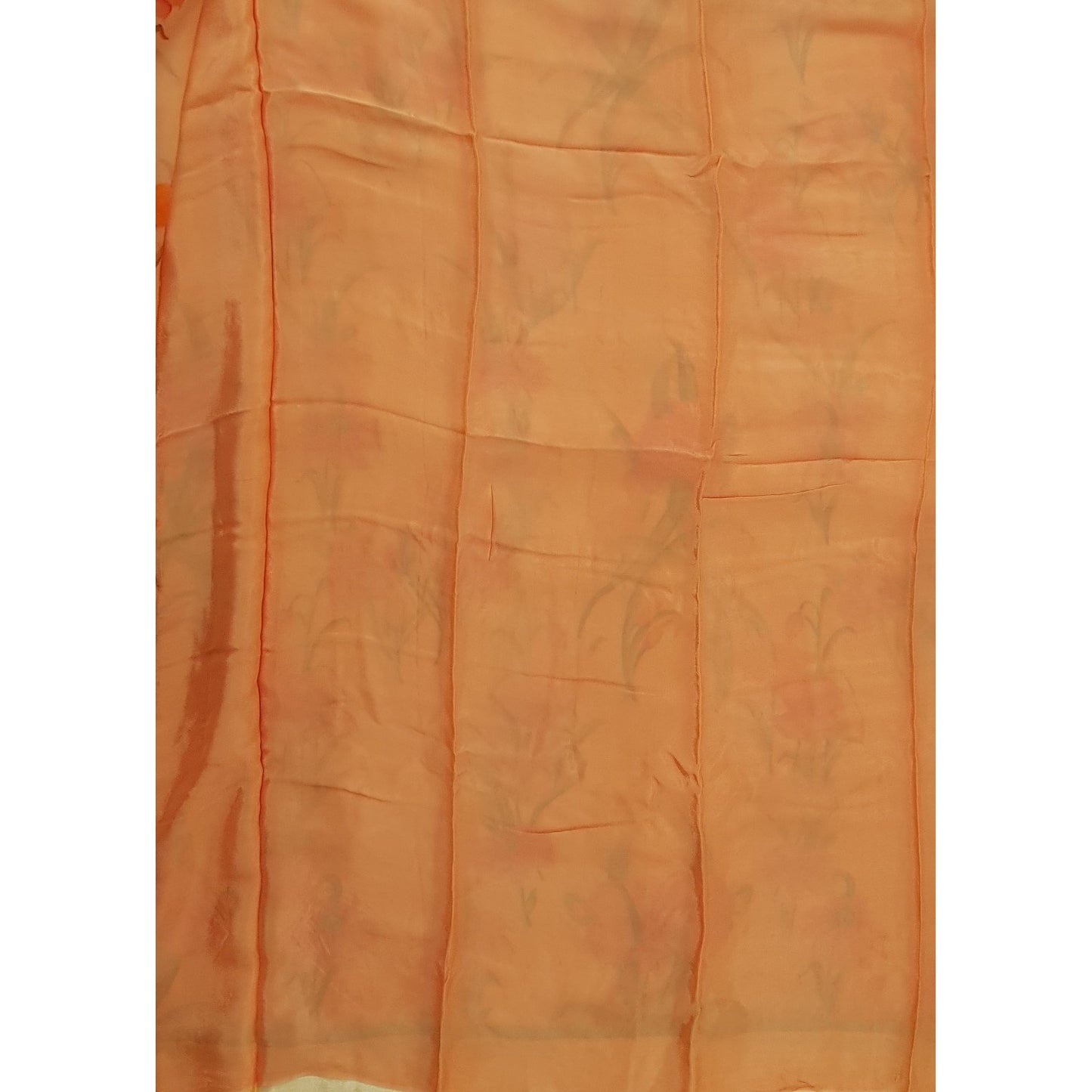 Coral Peach  Color Floral Pure Chiffon Saree with Satin Border - Vinshika