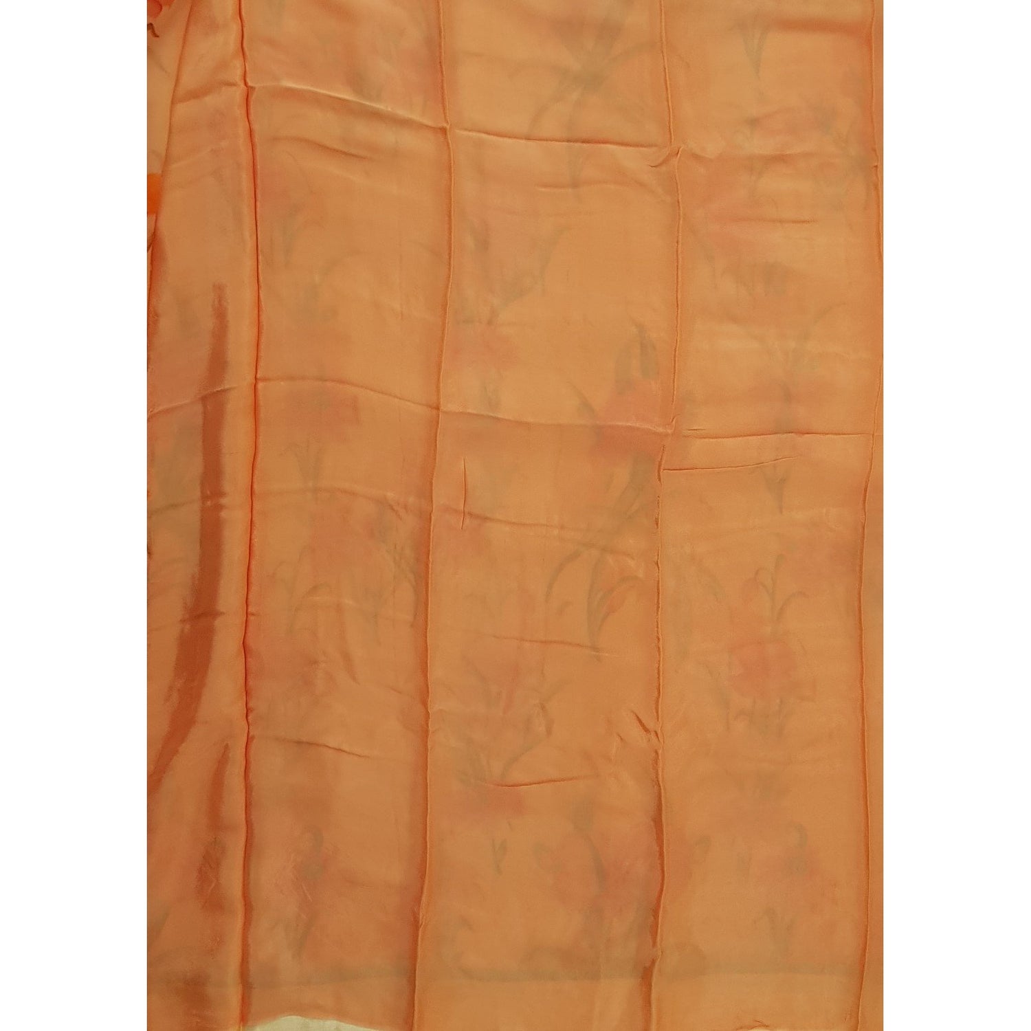 Coral Peach  Color Floral Pure Chiffon Saree with Satin Border - Vinshika